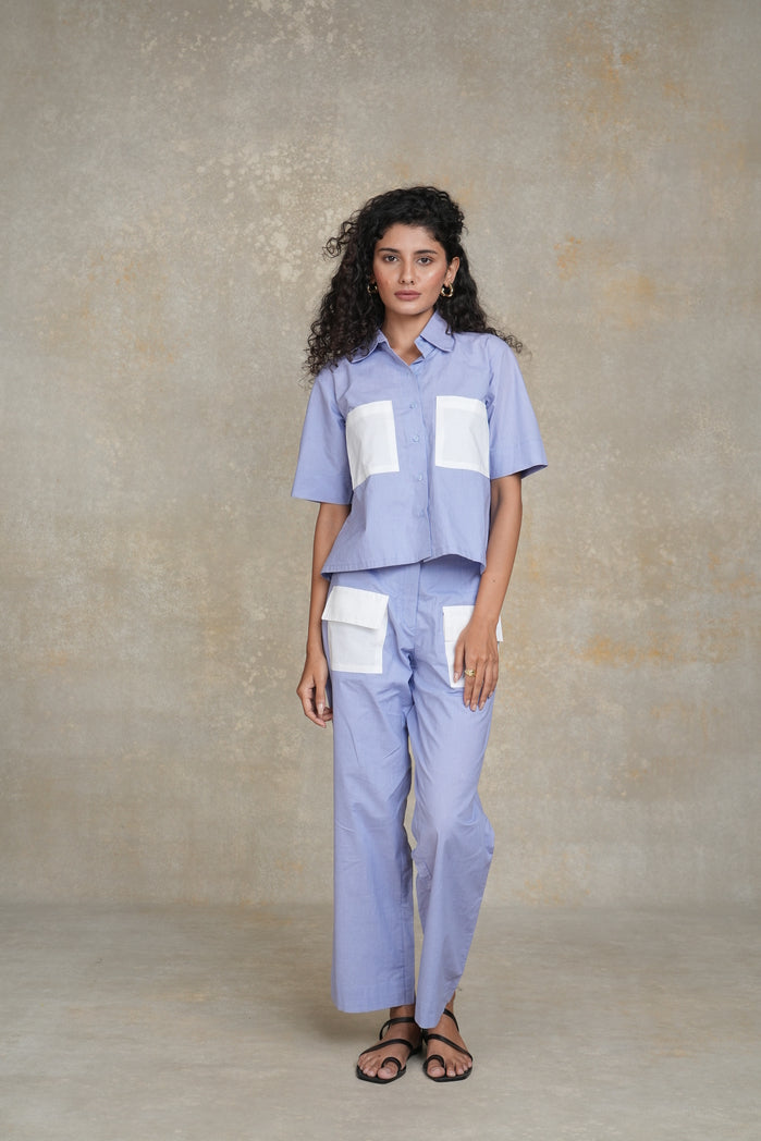 Bluish Grey and White Cotton Poplin Nelson Set