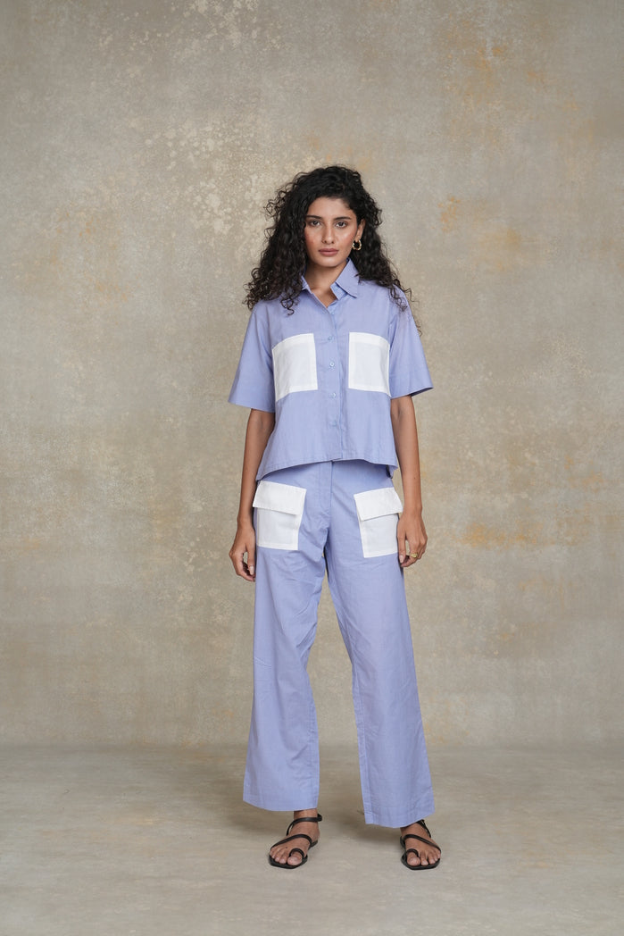 Bluish Grey and White Cotton Poplin Nelson Set
