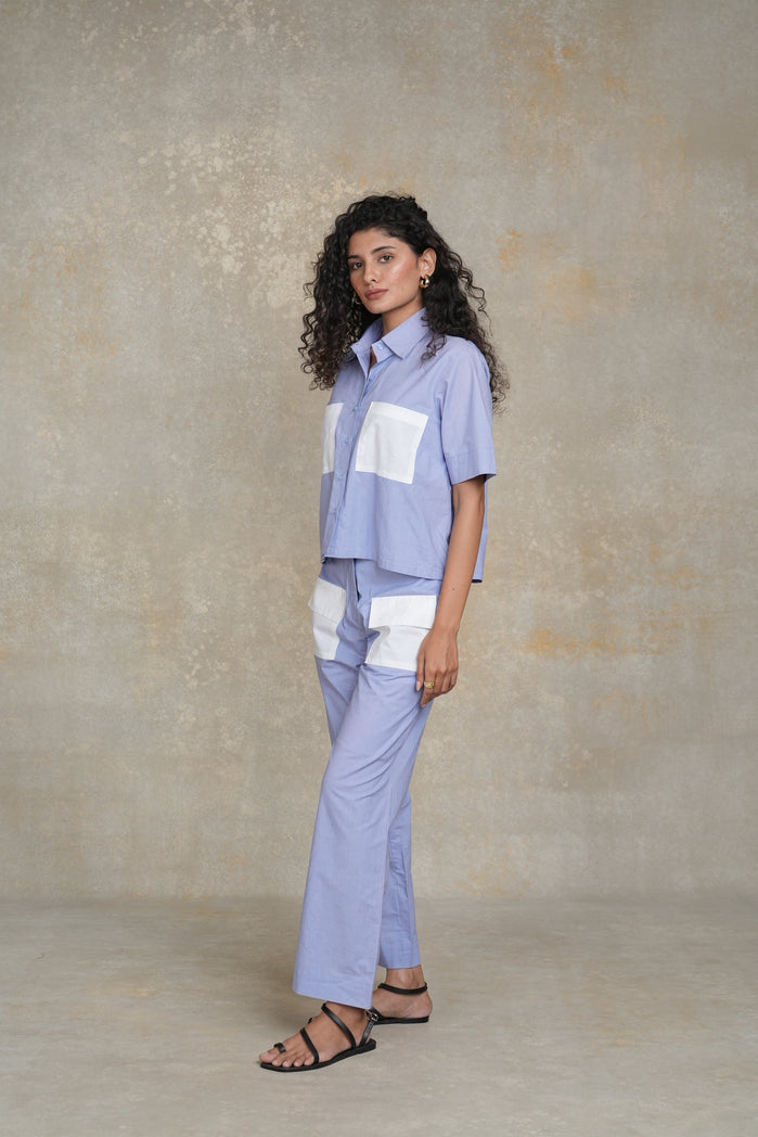 Bluish Grey and White Cotton Poplin Nelson Set