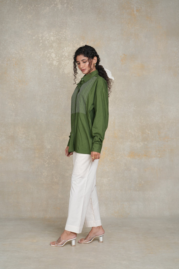 Green and Off-White Cotton Poplin Rumi Set