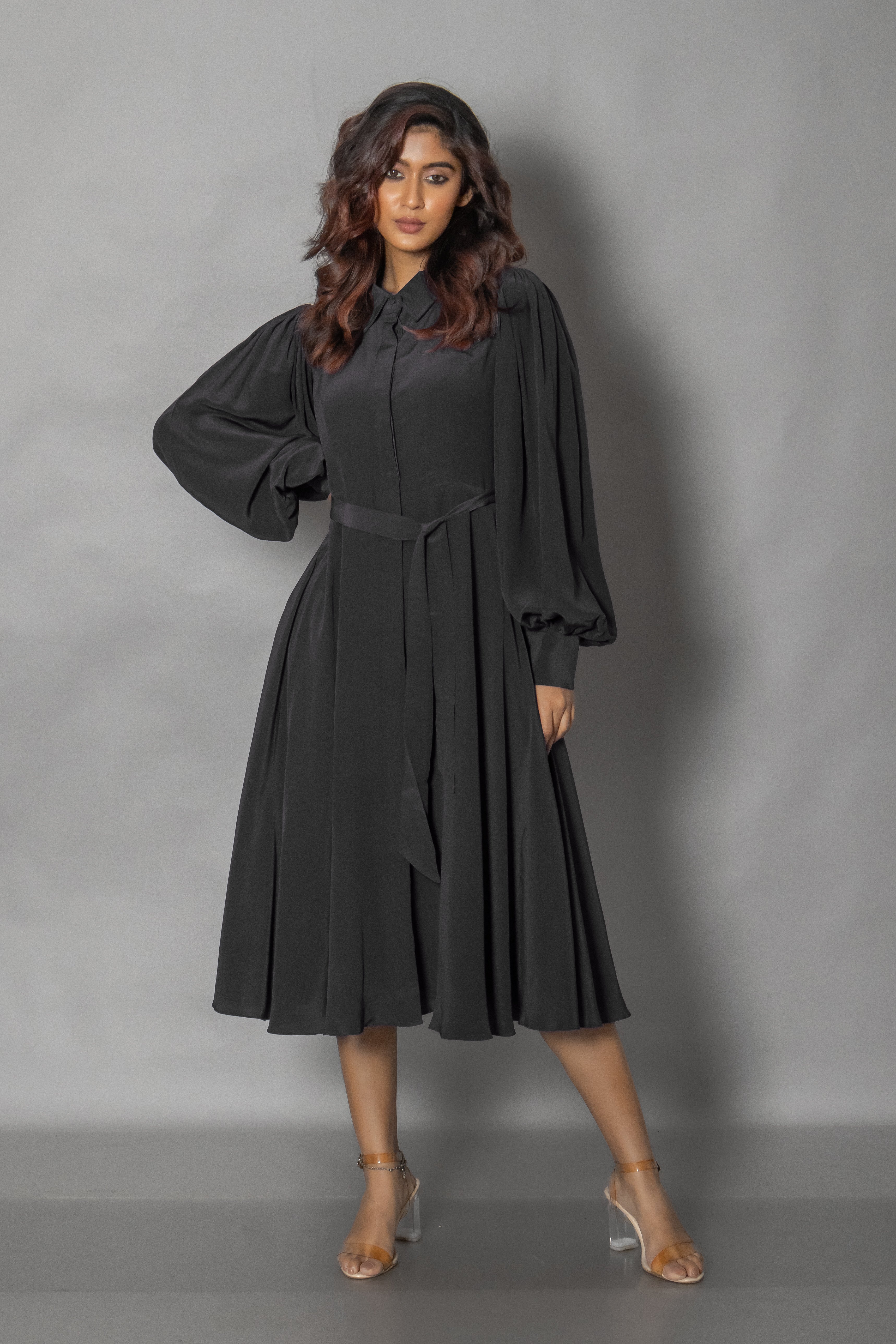 Black Crepe Midi Dress