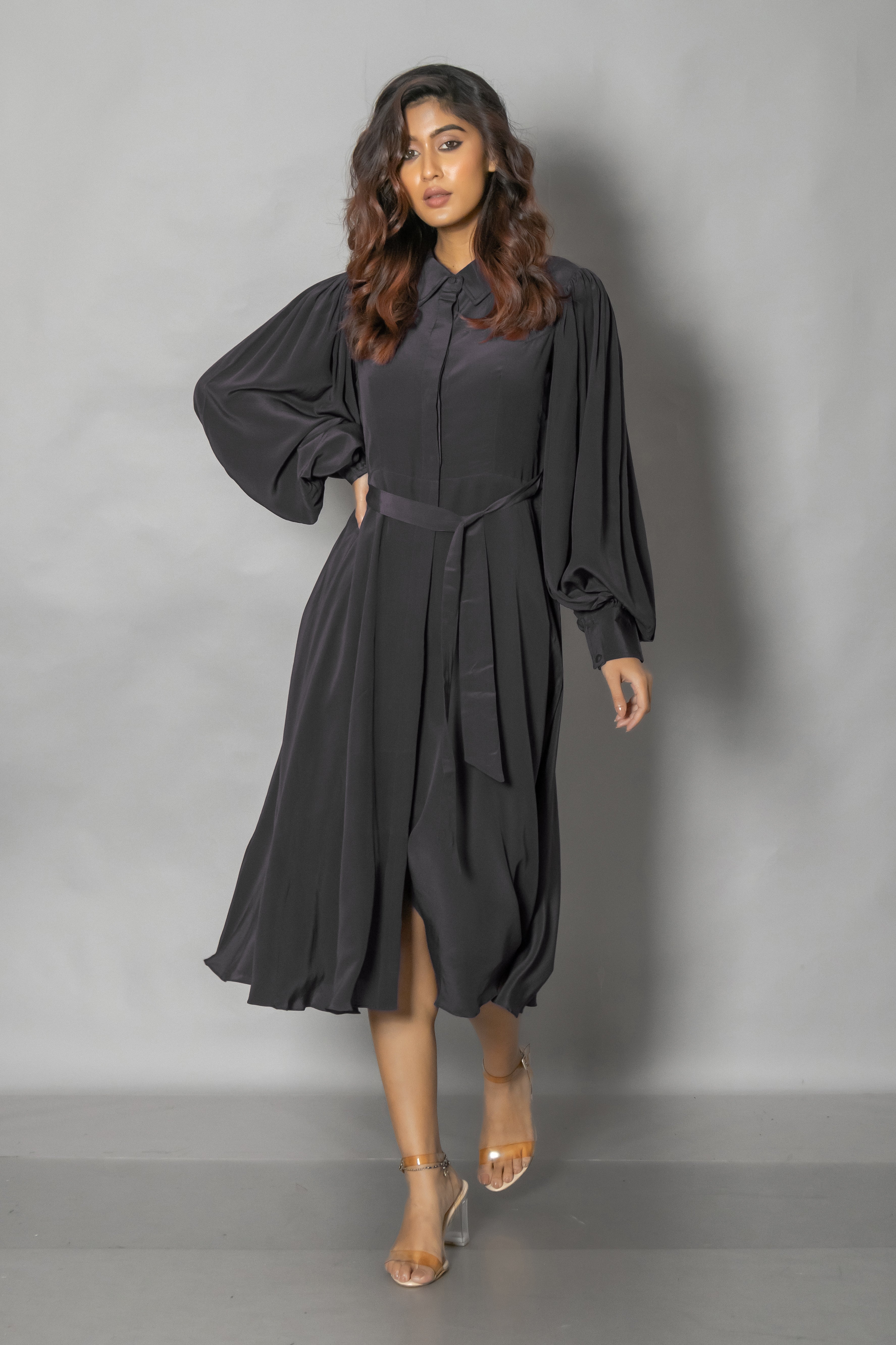 Black Crepe Midi Dress