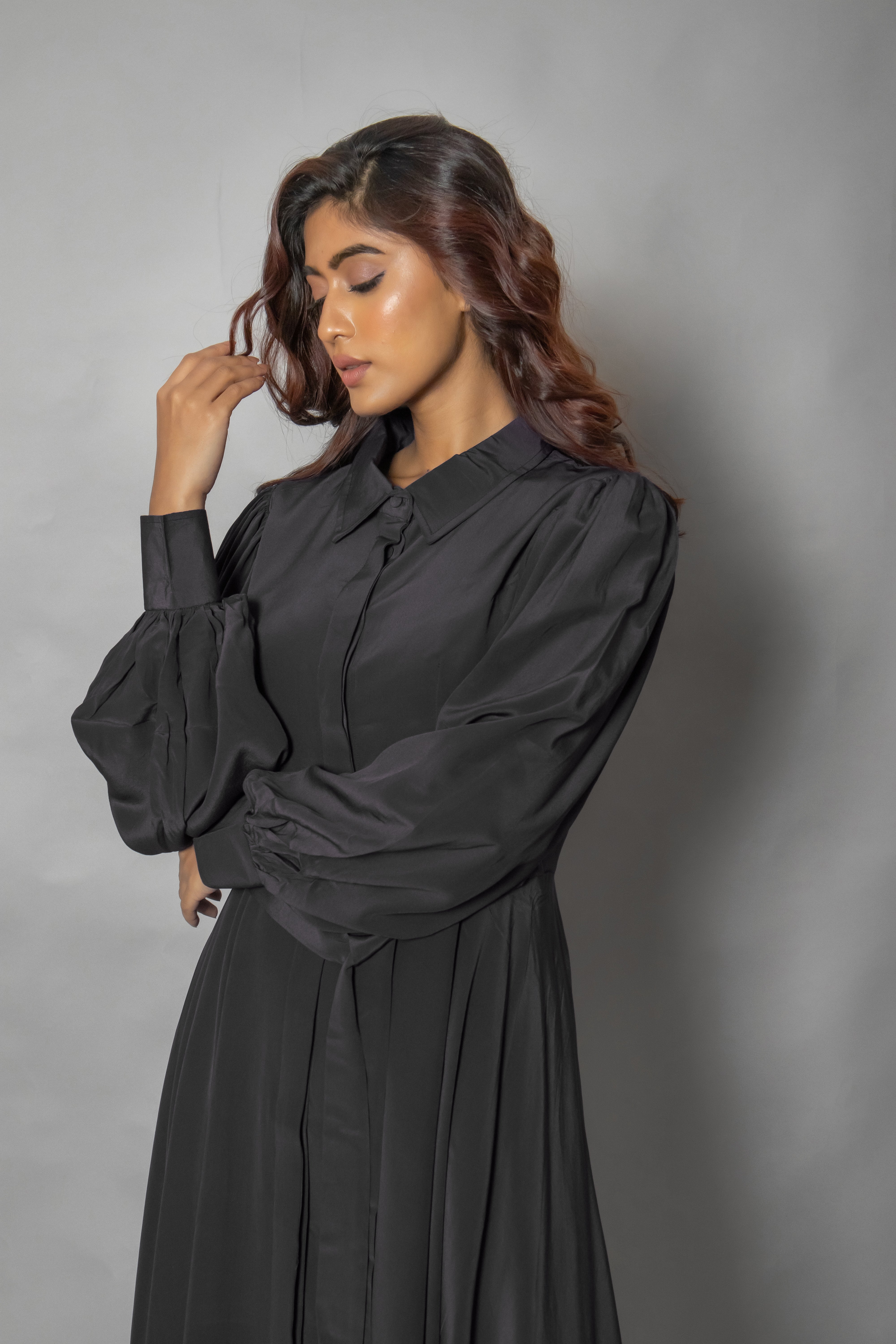 Black Crepe Midi Dress