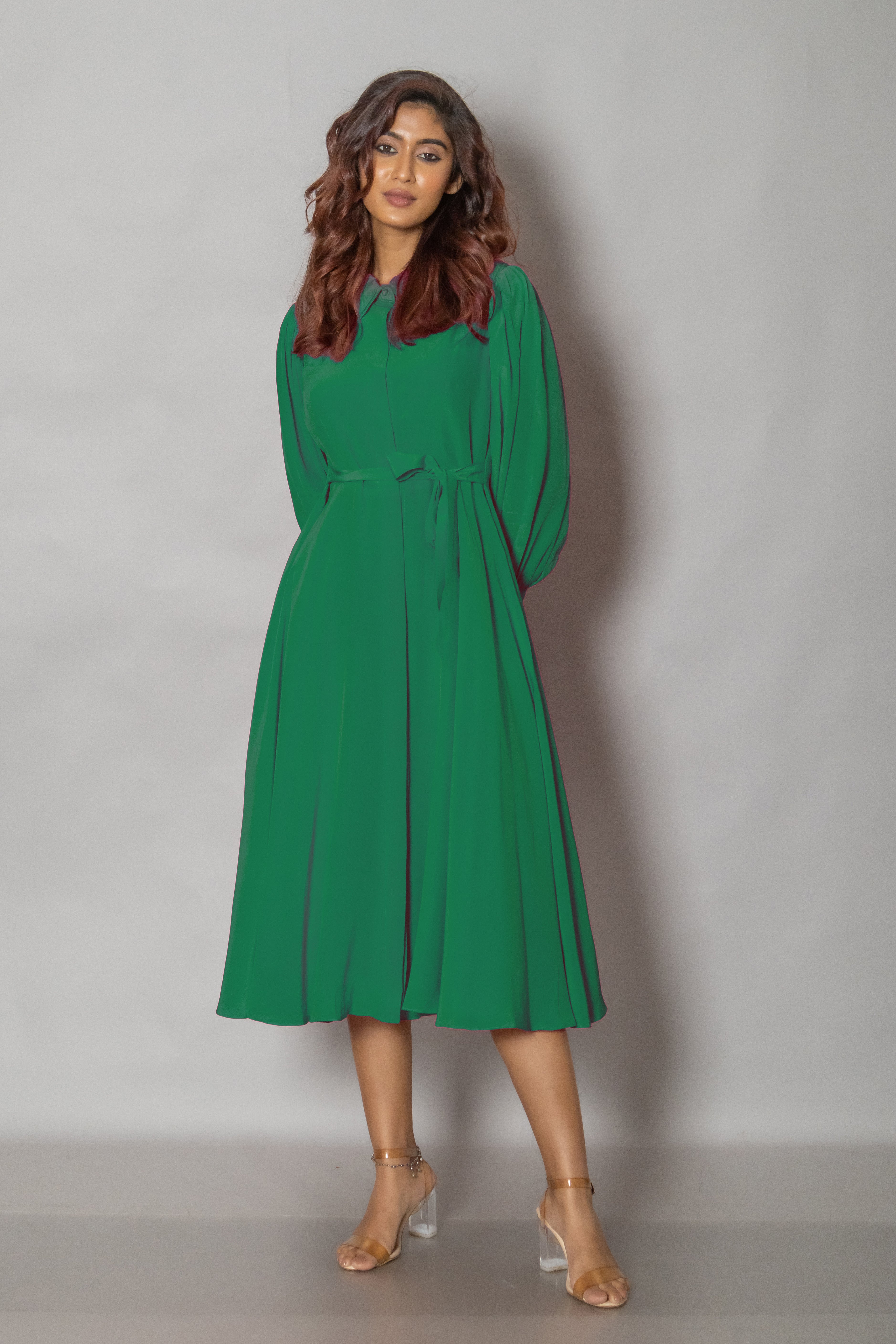 Green Crepe Midi Dress