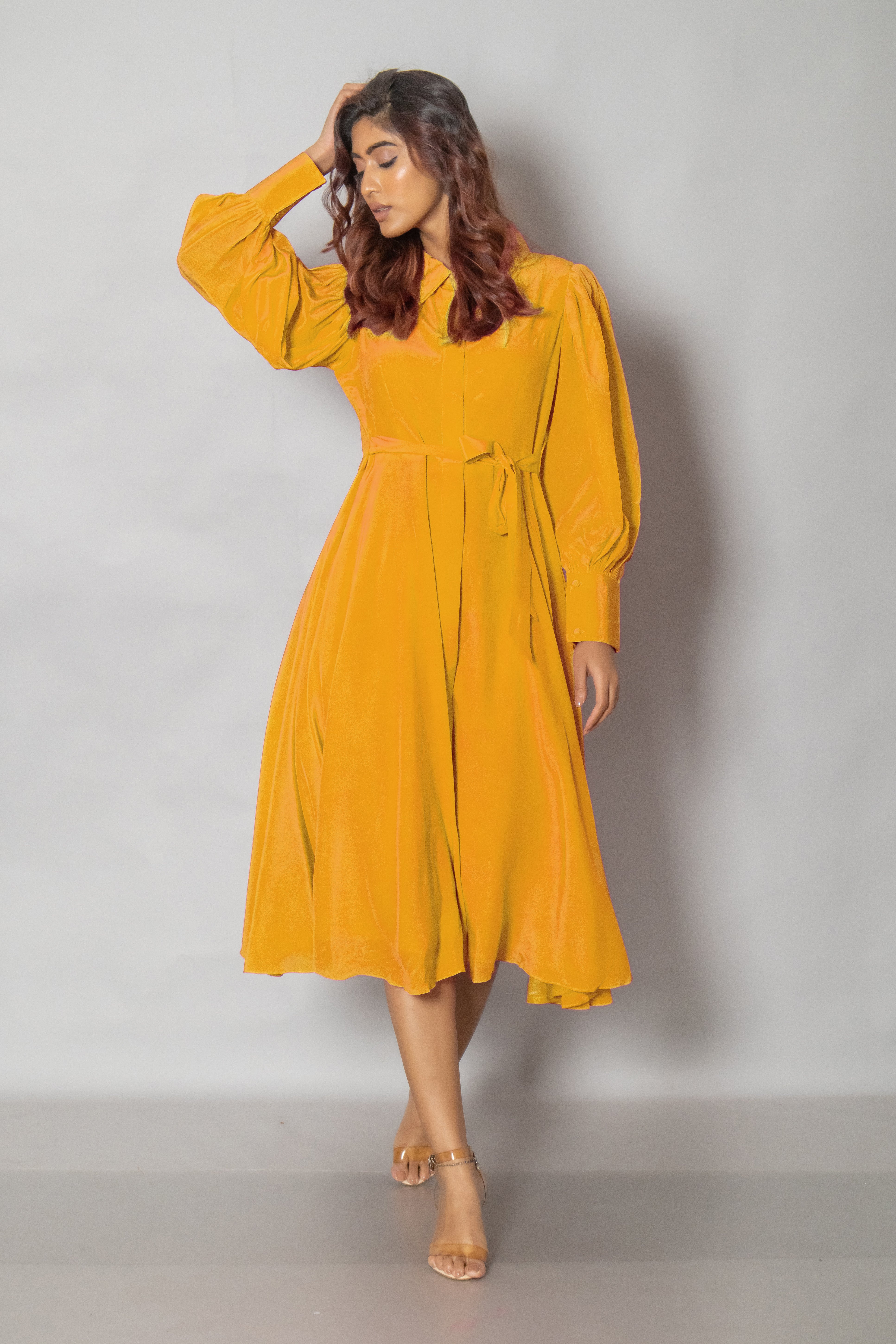 Yellow Crepe Midi Dress