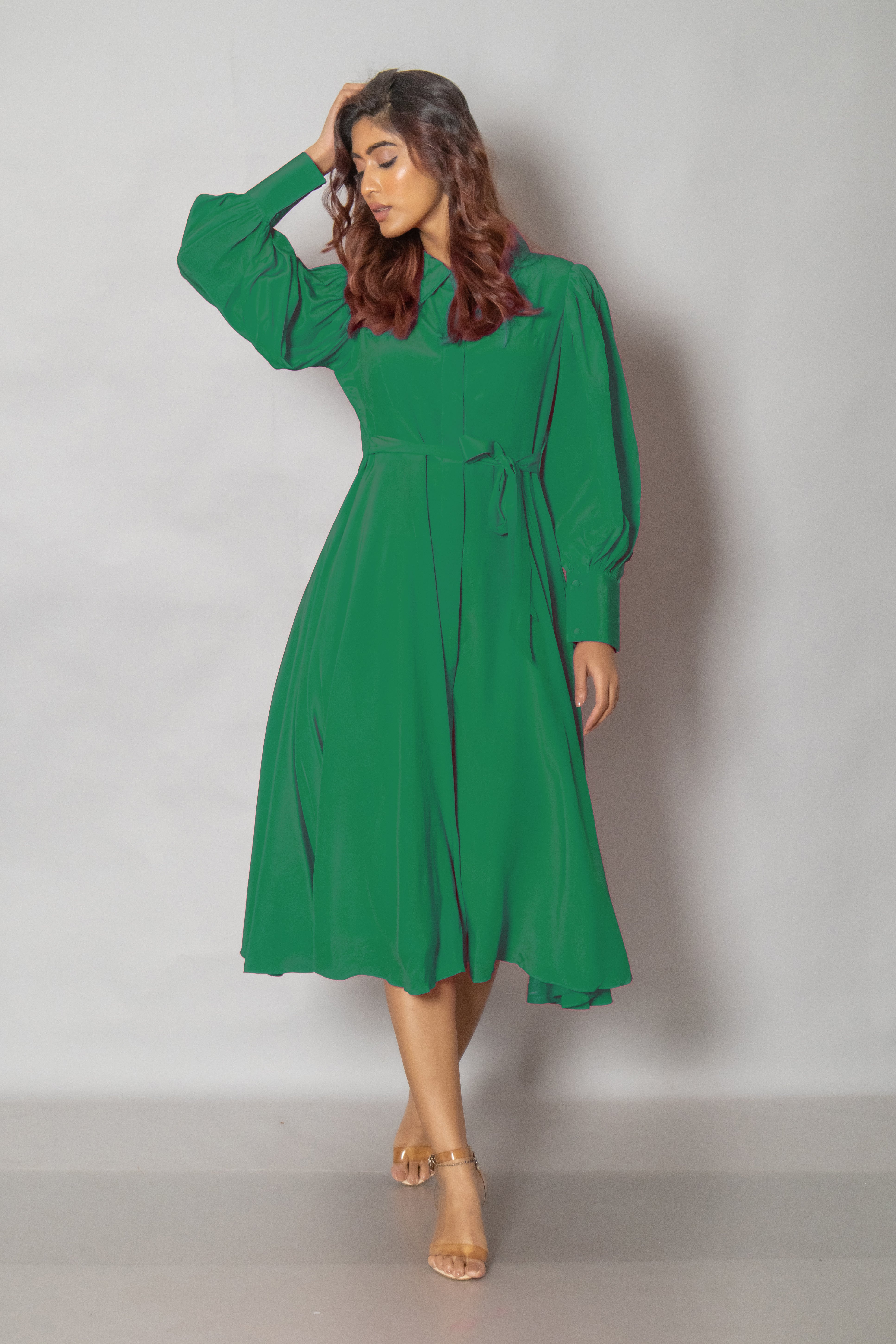Green Crepe Midi Dress