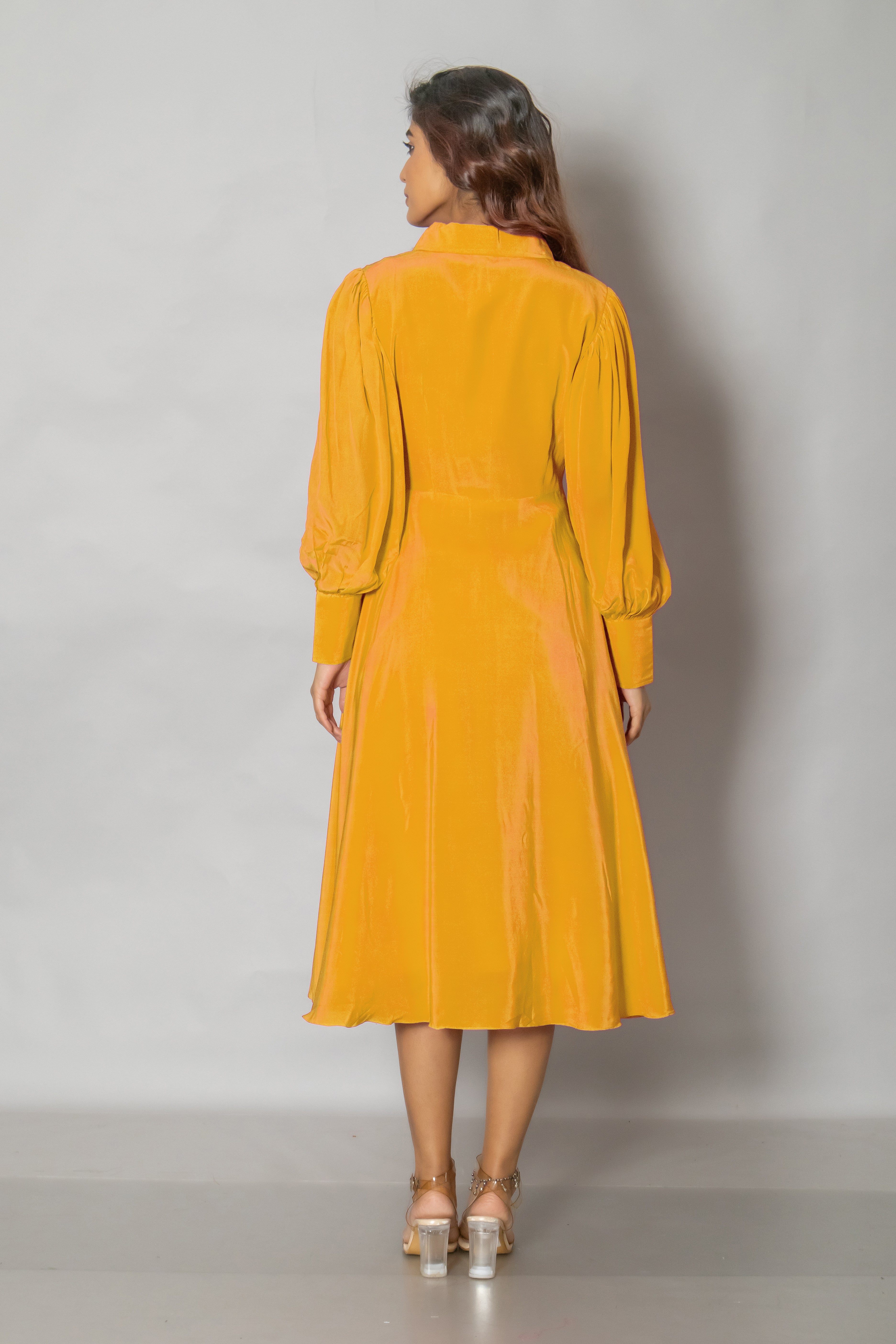 Yellow Crepe Midi Dress