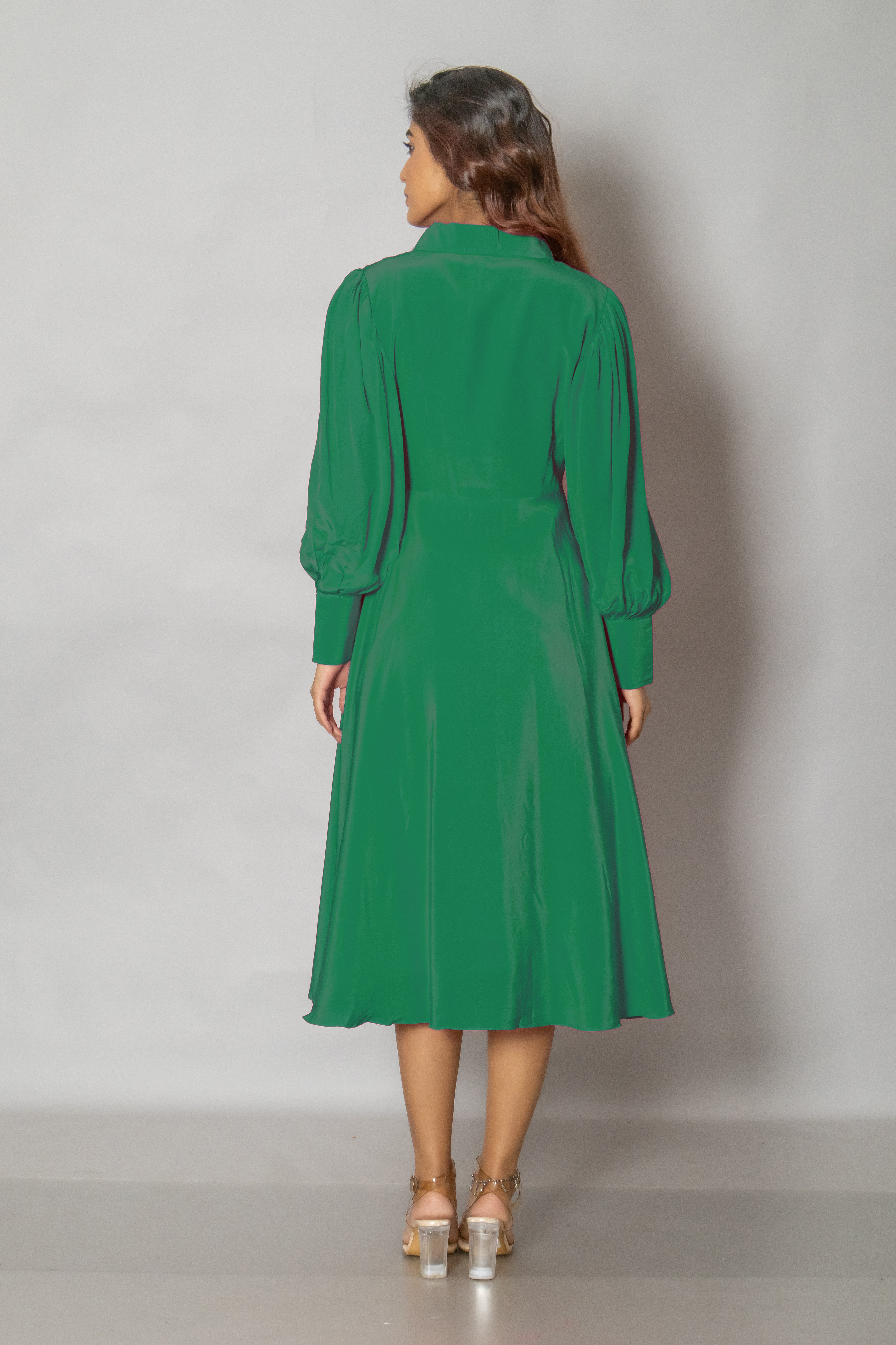 Green Crepe Midi Dress