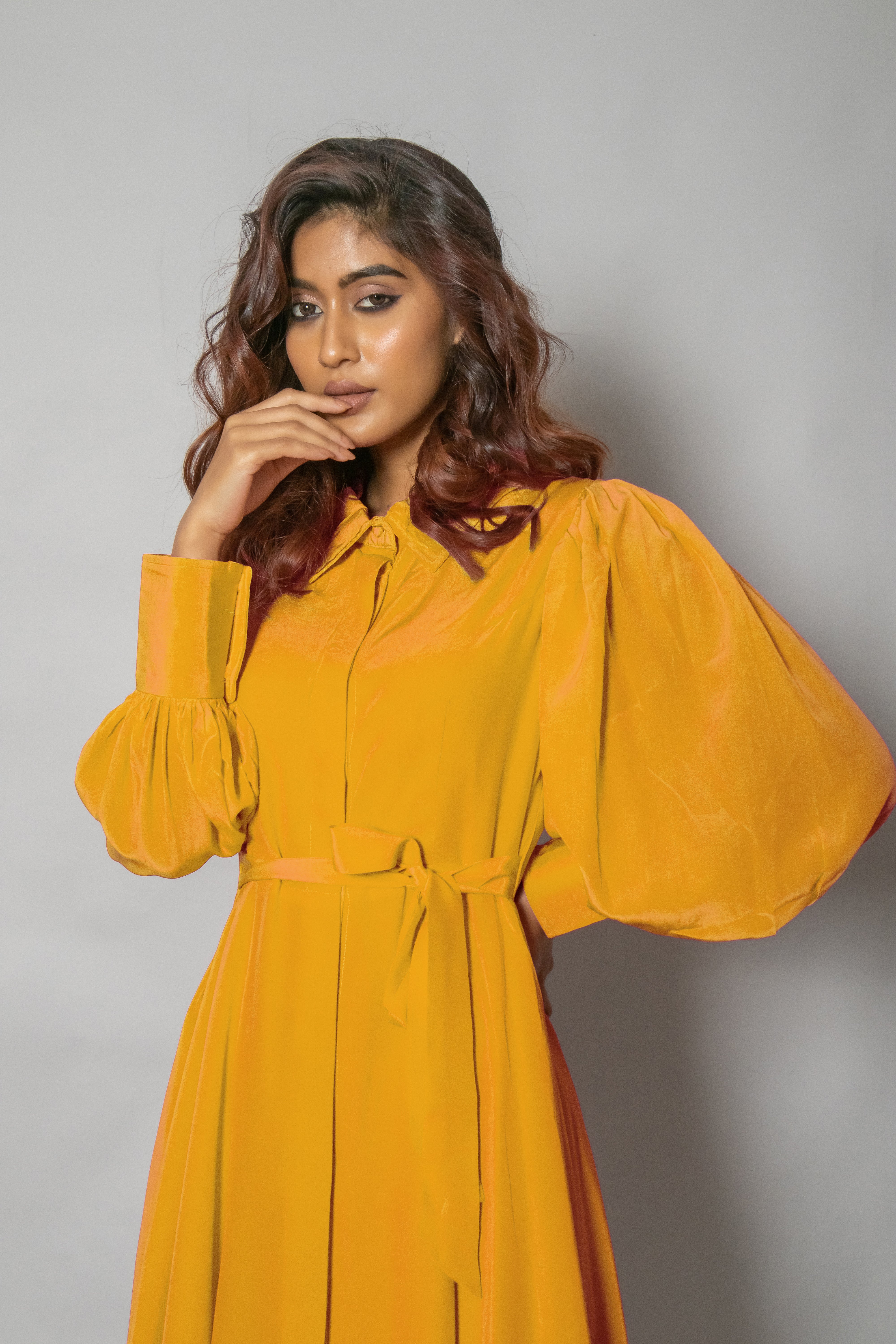 Yellow Crepe Midi Dress