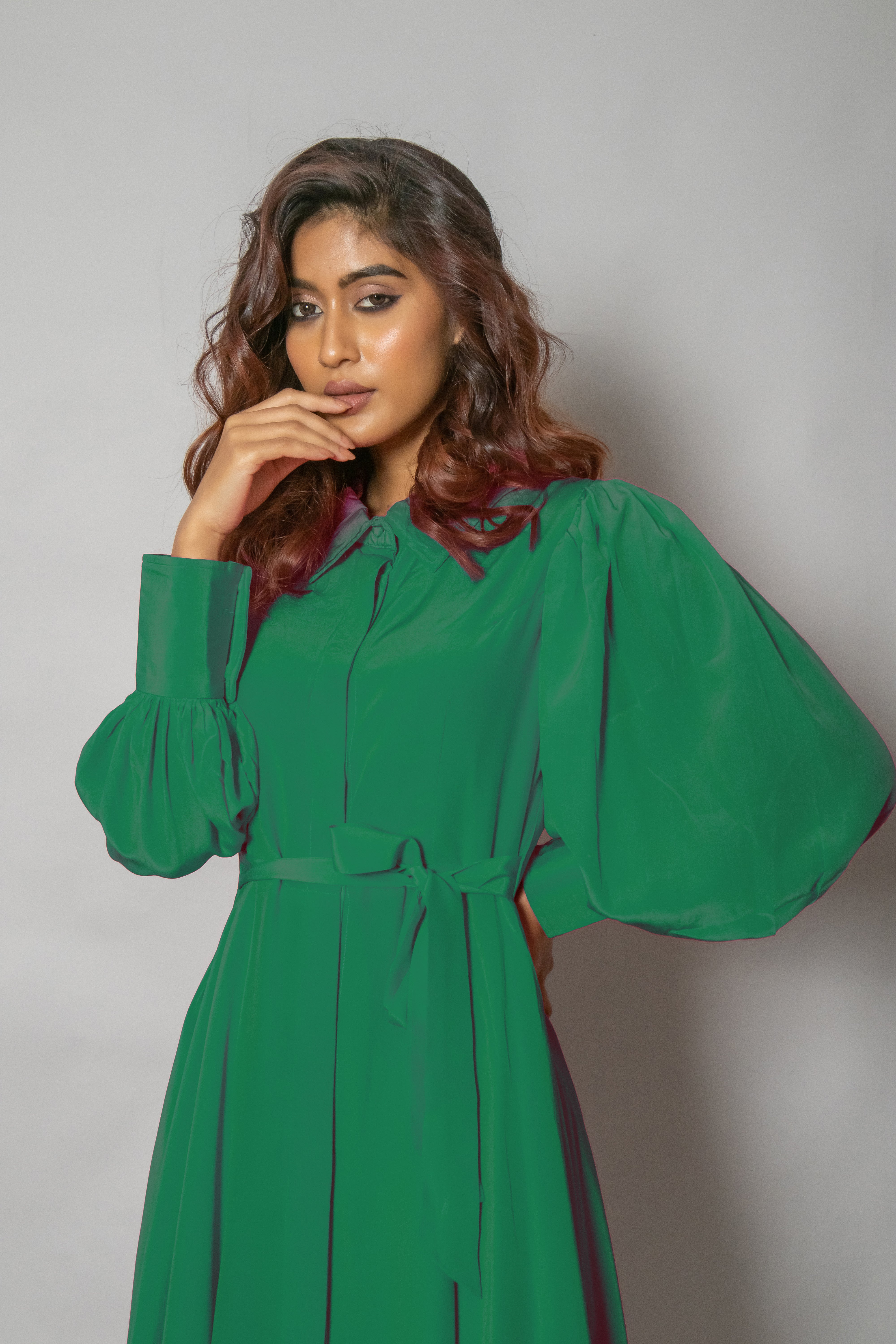 Green Crepe Midi Dress