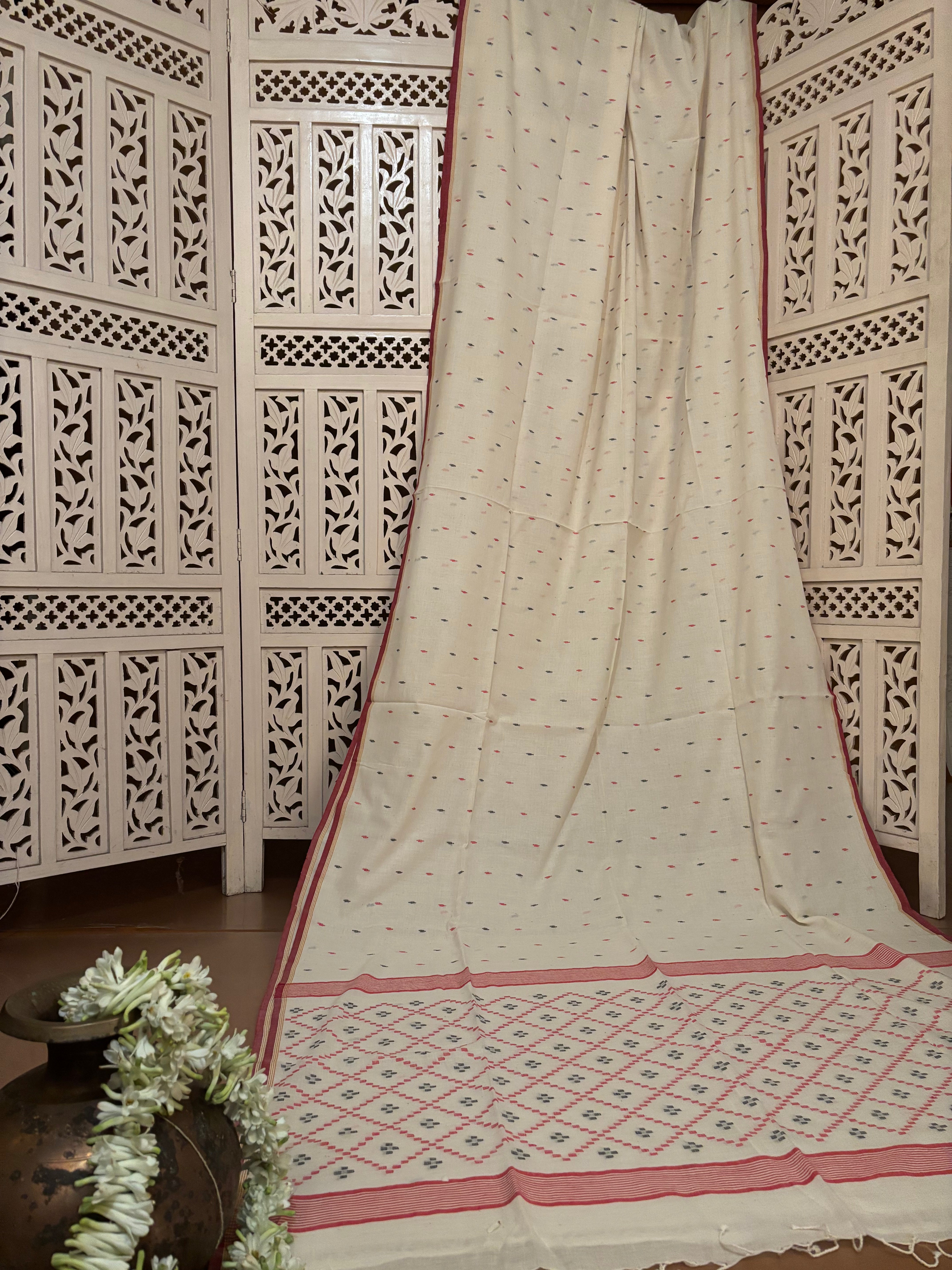 Adhuna - Off White Handspun Cotton Jamdani Saree