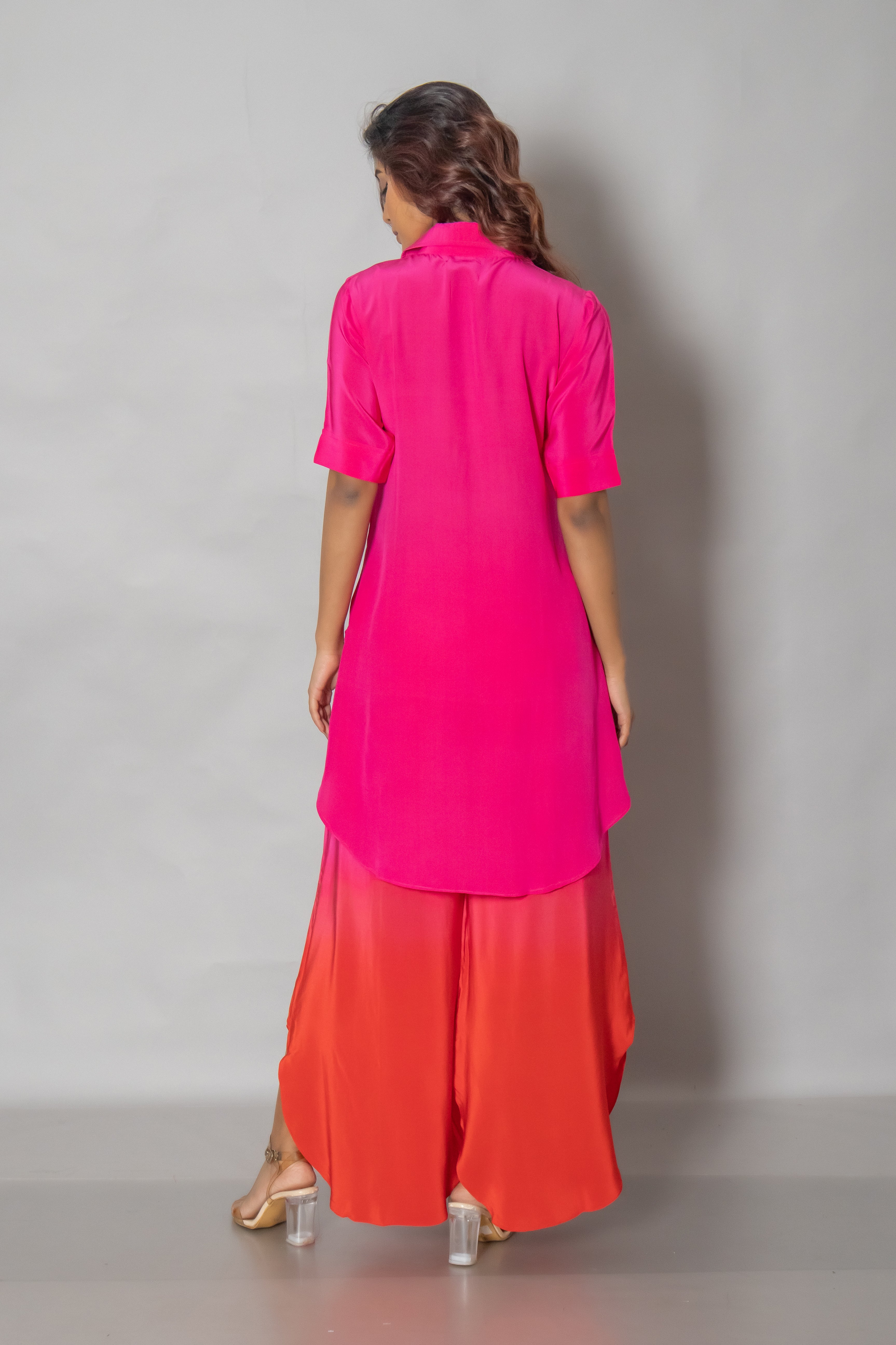 Ombre Pink And Red Crepe Co-Ord Set