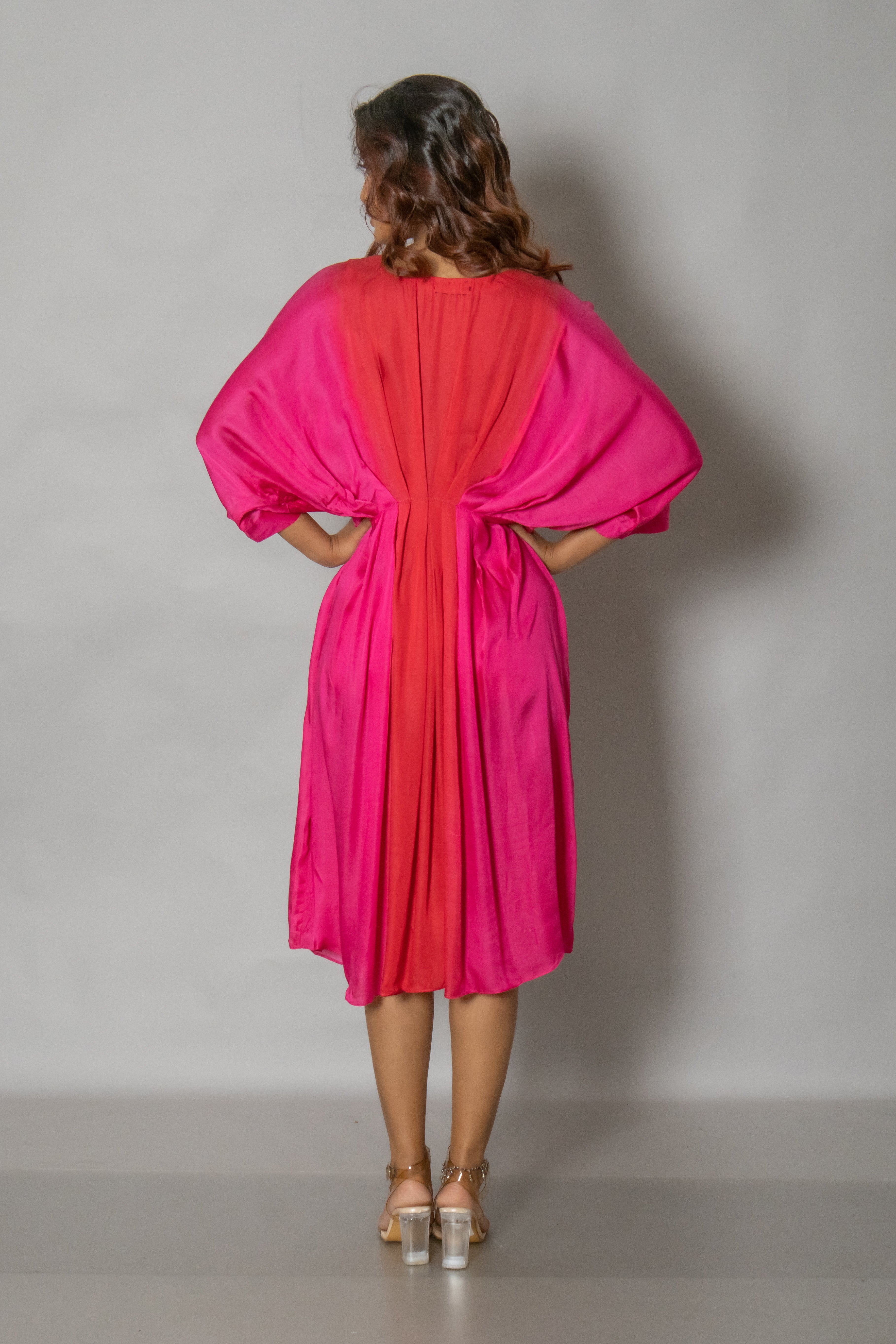 Ombre Pink And Red Satin Kaftan Dress