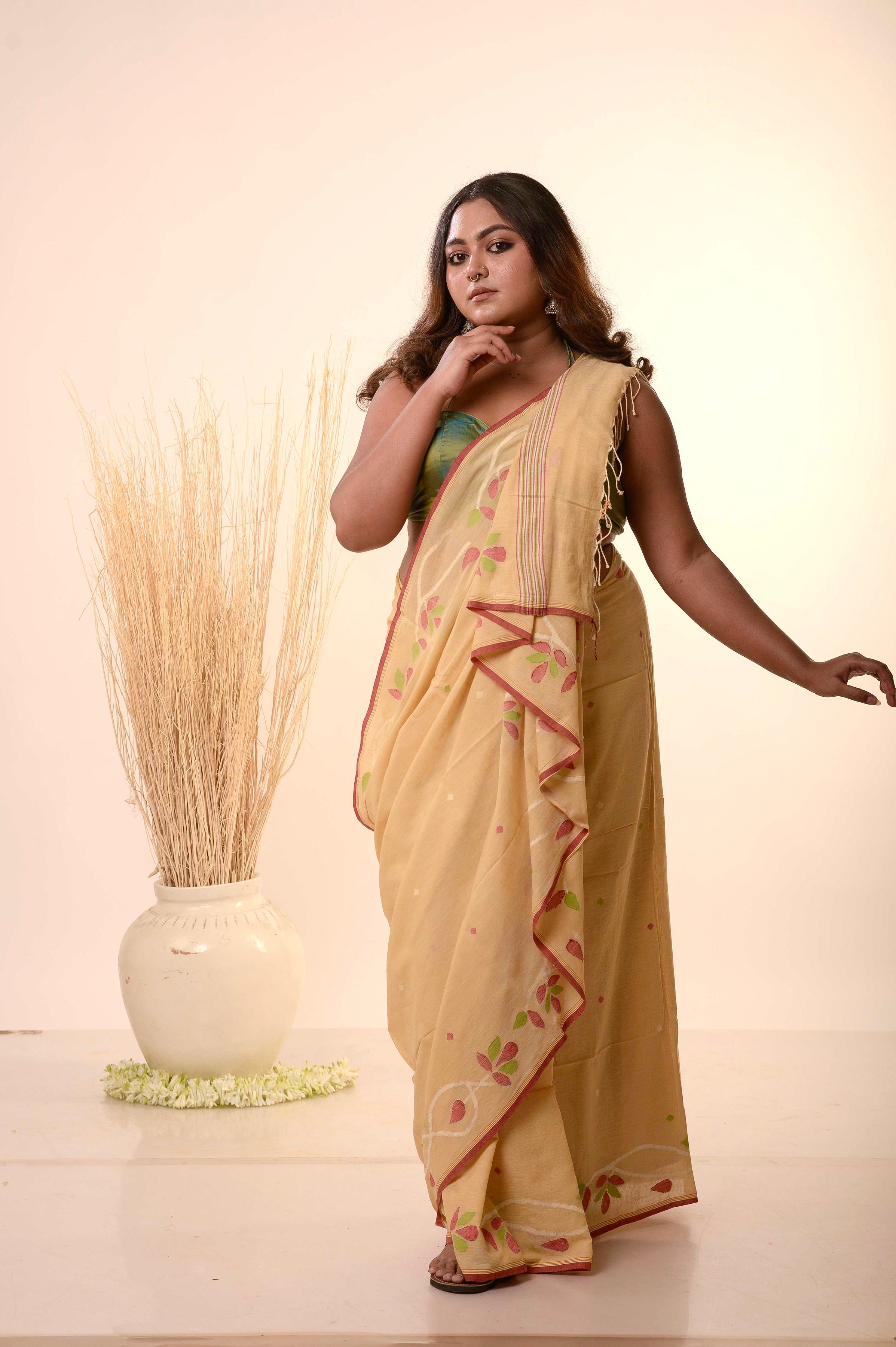 Peetambari - Mustard Yellow Handspun Cotton Jamdani Saree
