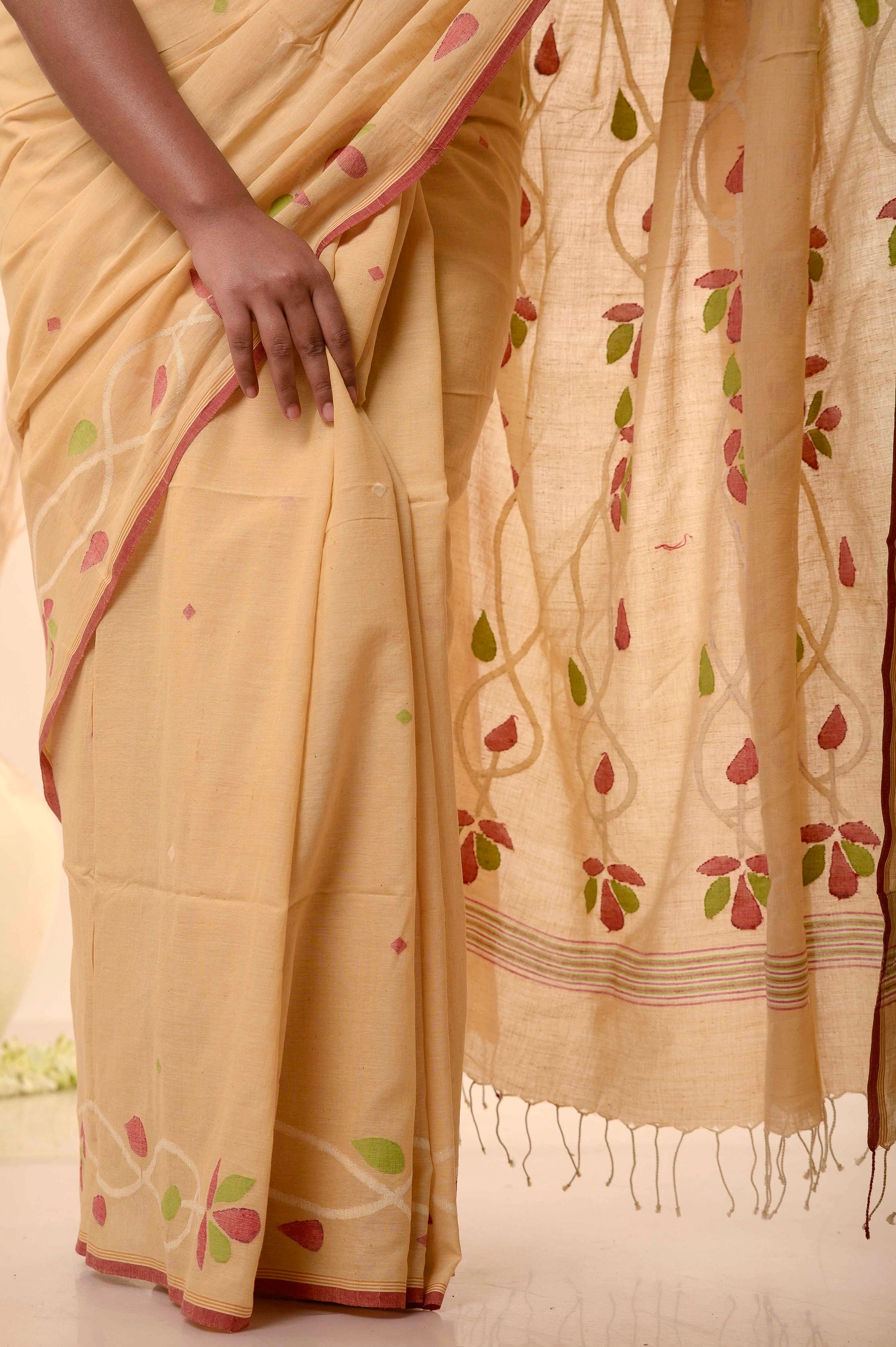 Peetambari - Mustard Yellow Handspun Cotton Jamdani Saree