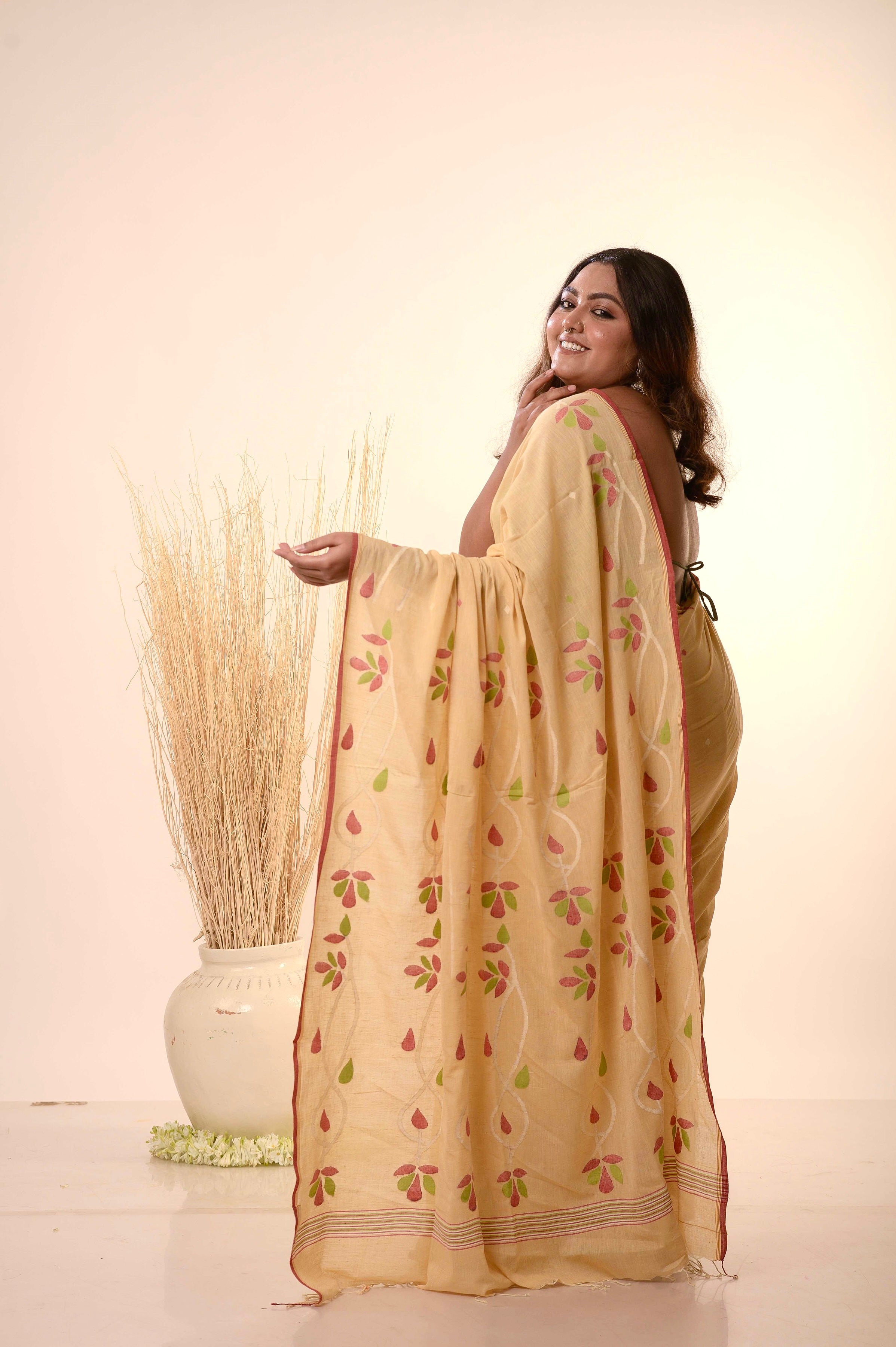 Peetambari - Mustard Yellow Handspun Cotton Jamdani Saree