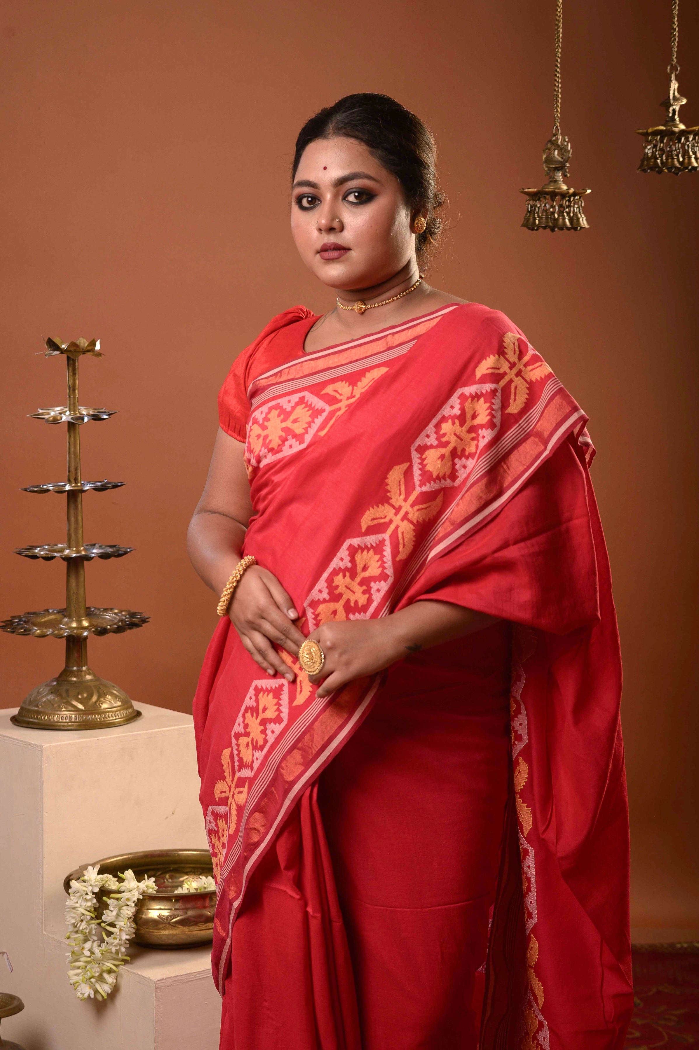 Lalima - Red Handspun Cotton Jamdani Saree