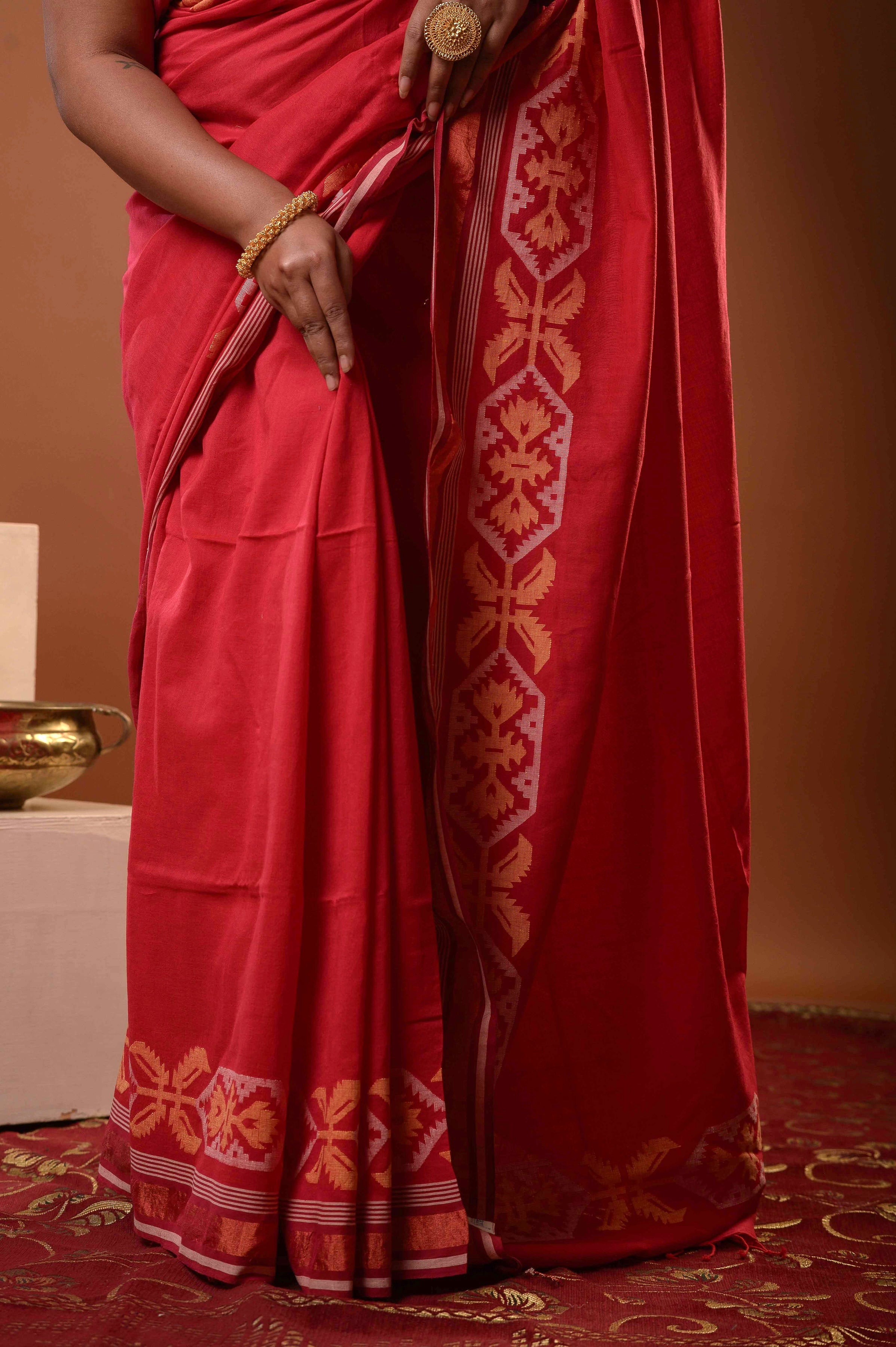 Lalima - Red Handspun Cotton Jamdani Saree