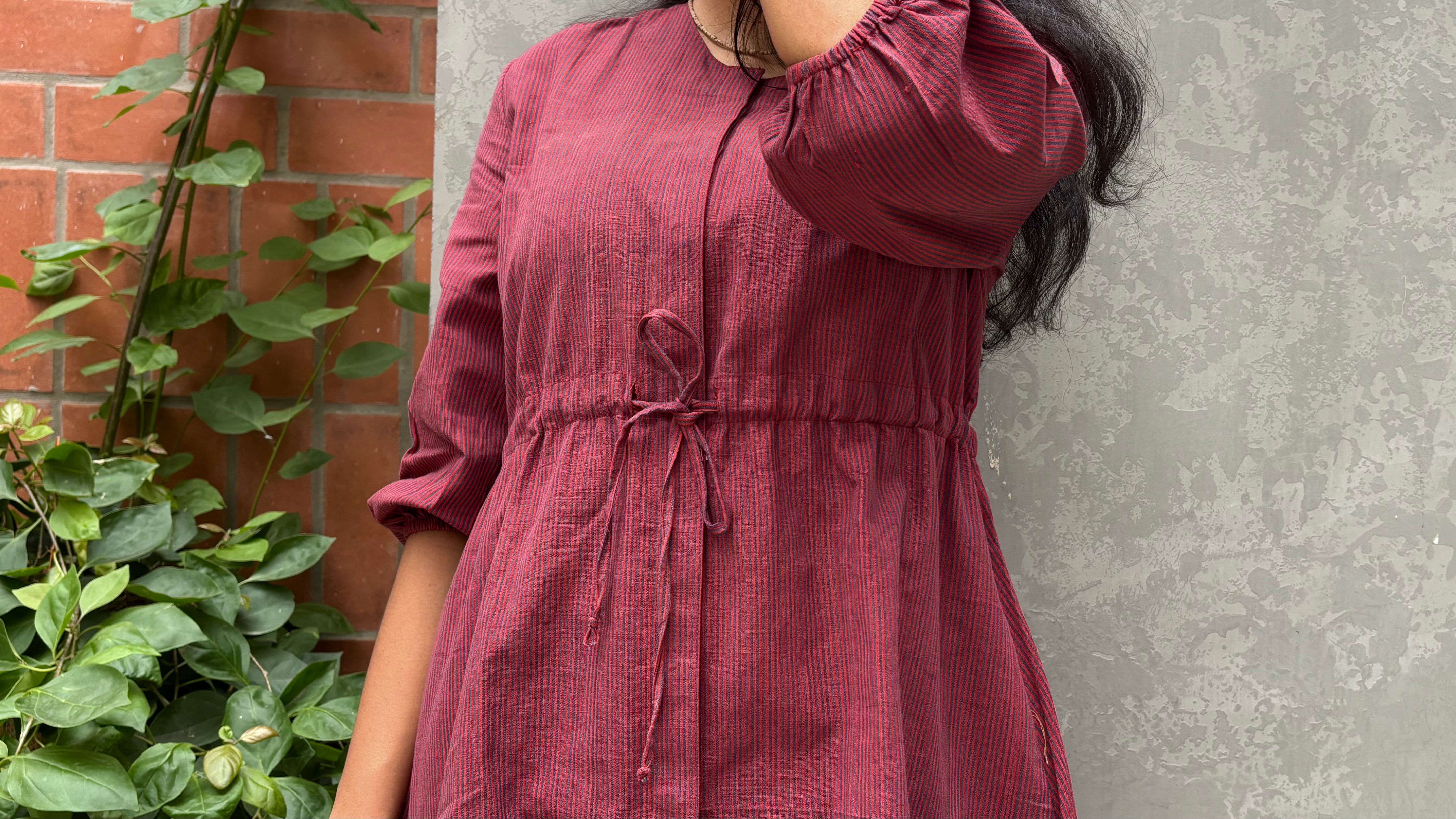 Red Stripe Handspun & Handwoven Tara Top