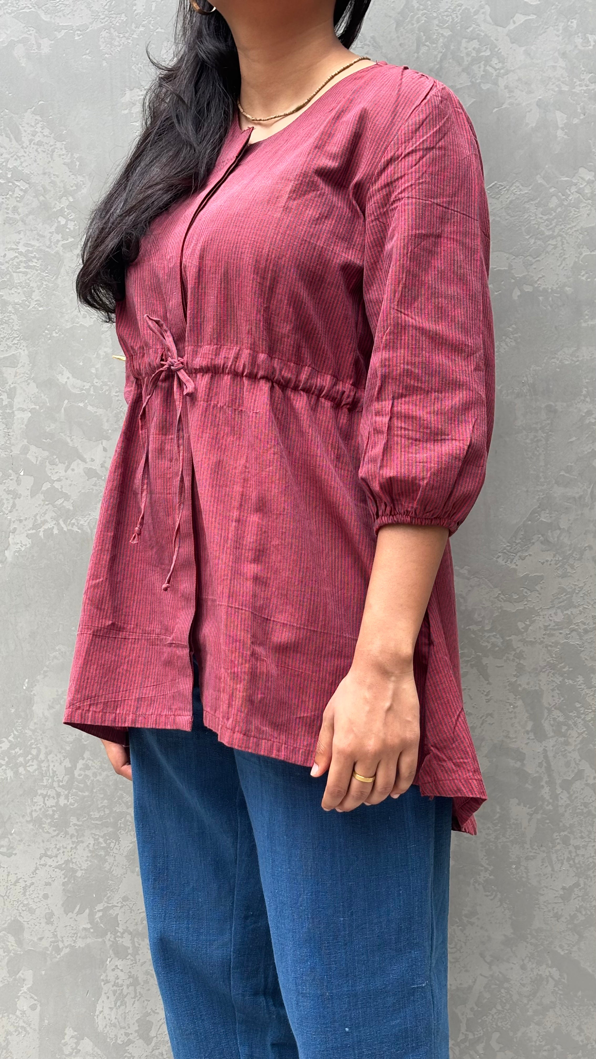 Red Stripe Handspun & Handwoven Tara Top