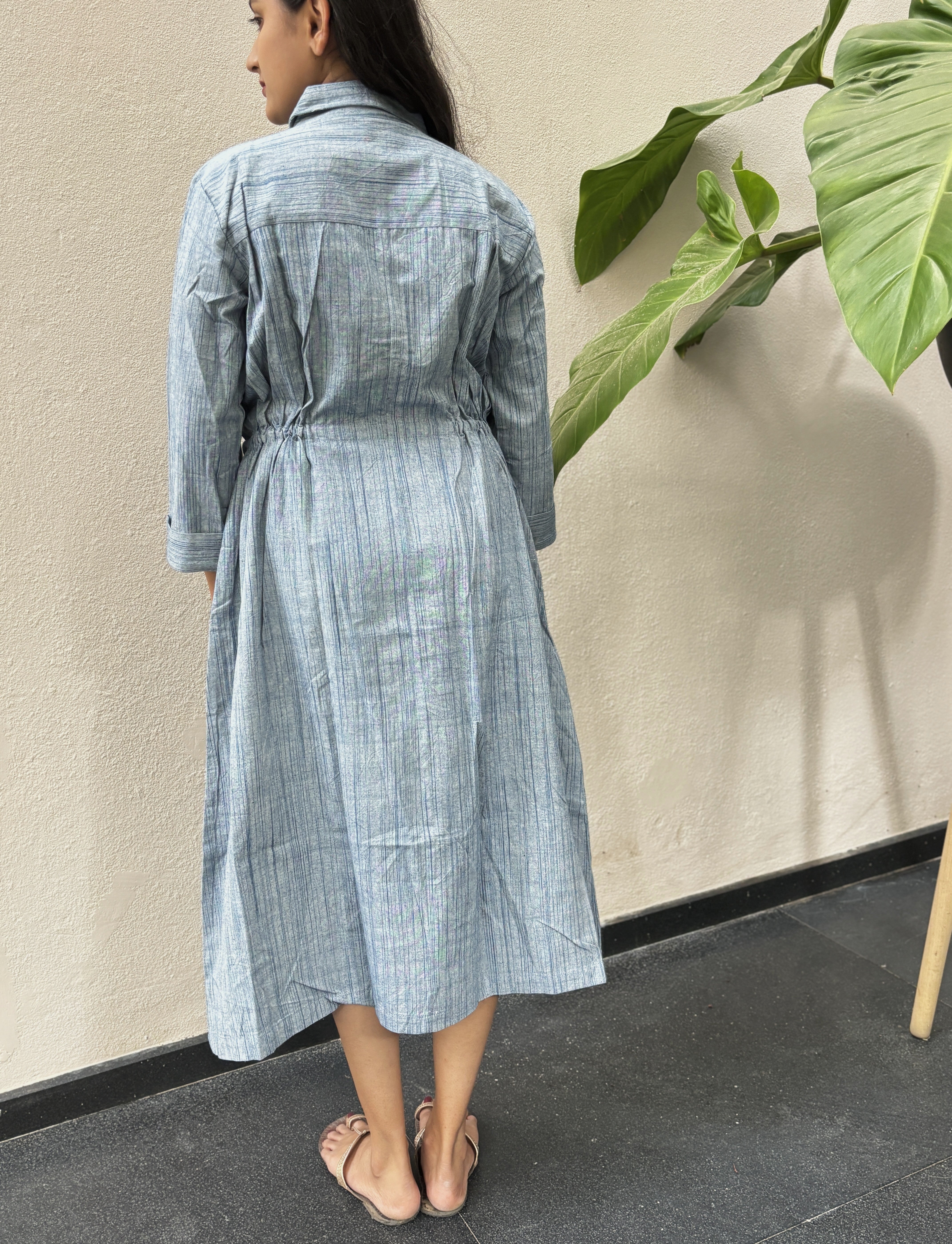 Blue-Stripe Handspun & Handwoven Liza Dress