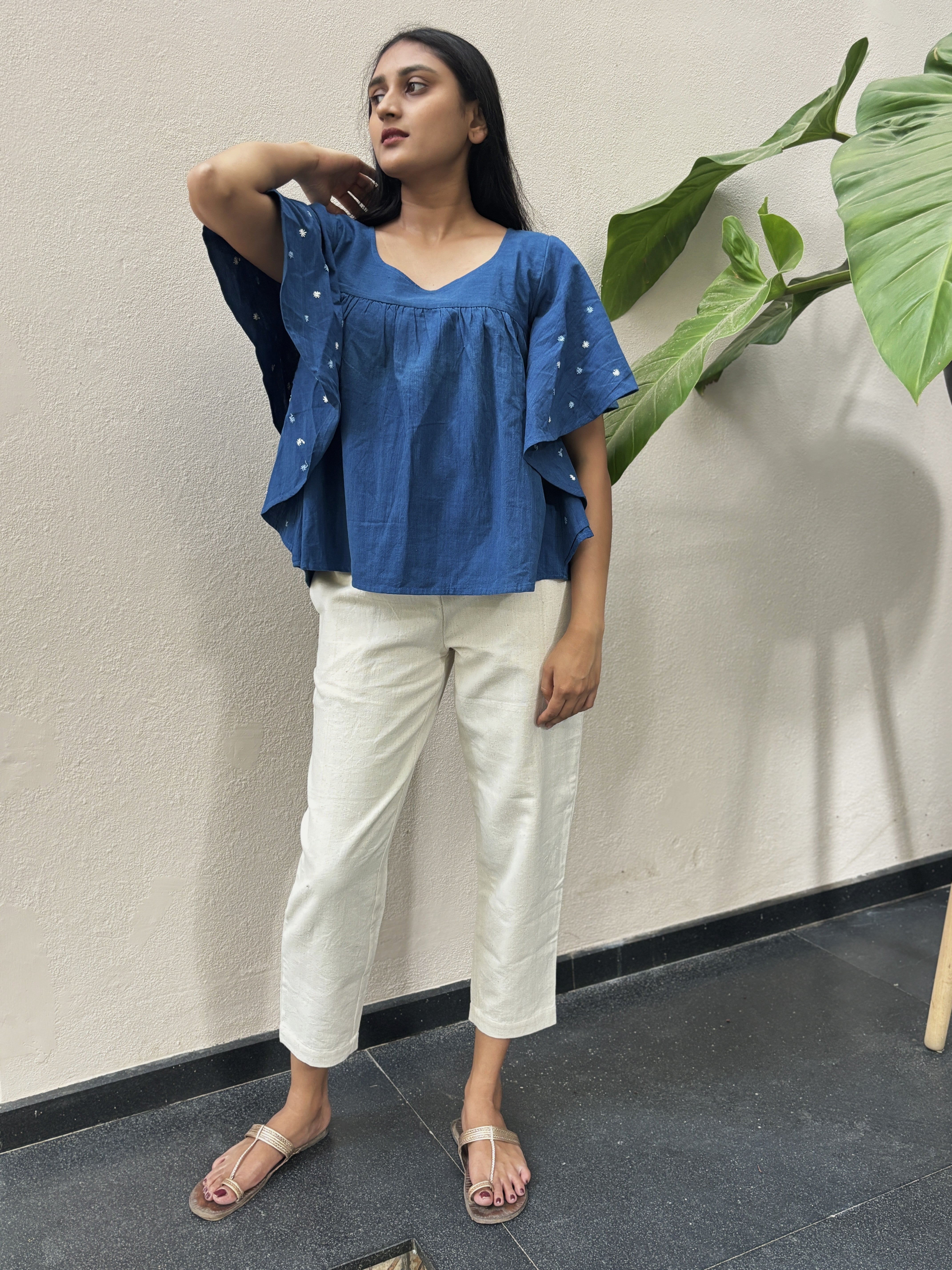 Indigo Handspun & Handwoven Butterfly Top