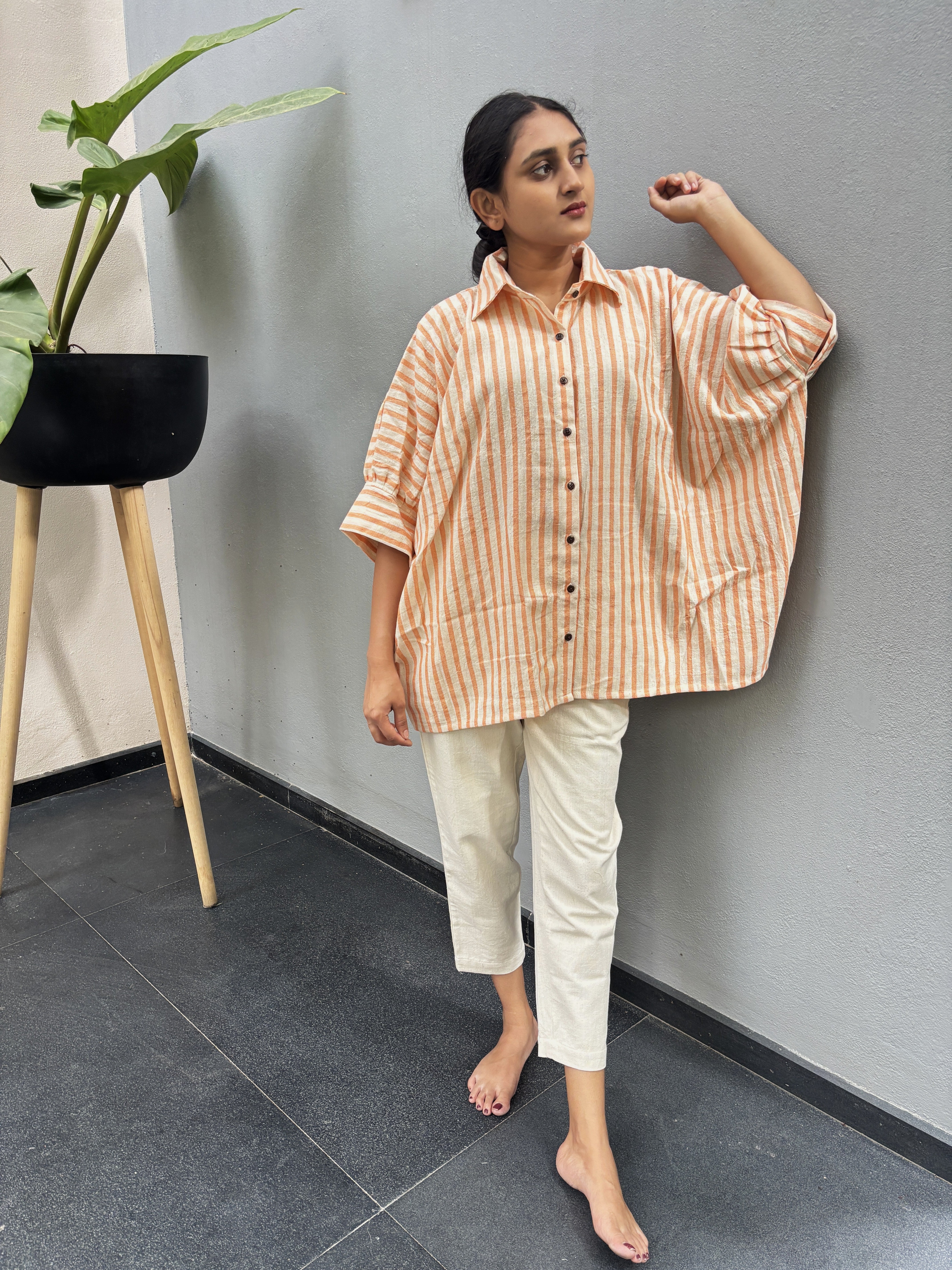 Orange-Stripe Handspun & Handwoven Anti Fit Shirt
