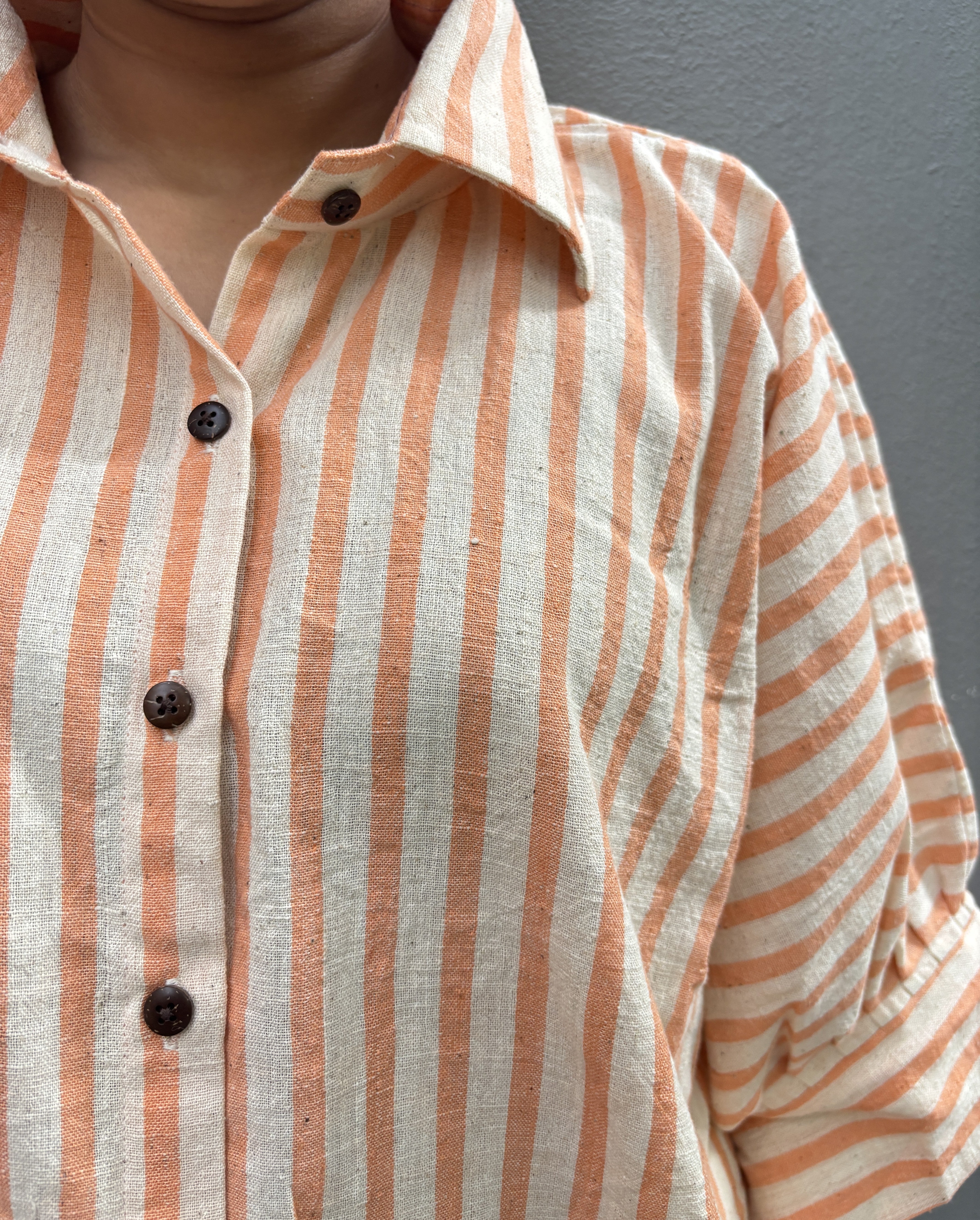 Orange-Stripe Handspun & Handwoven Anti Fit Shirt