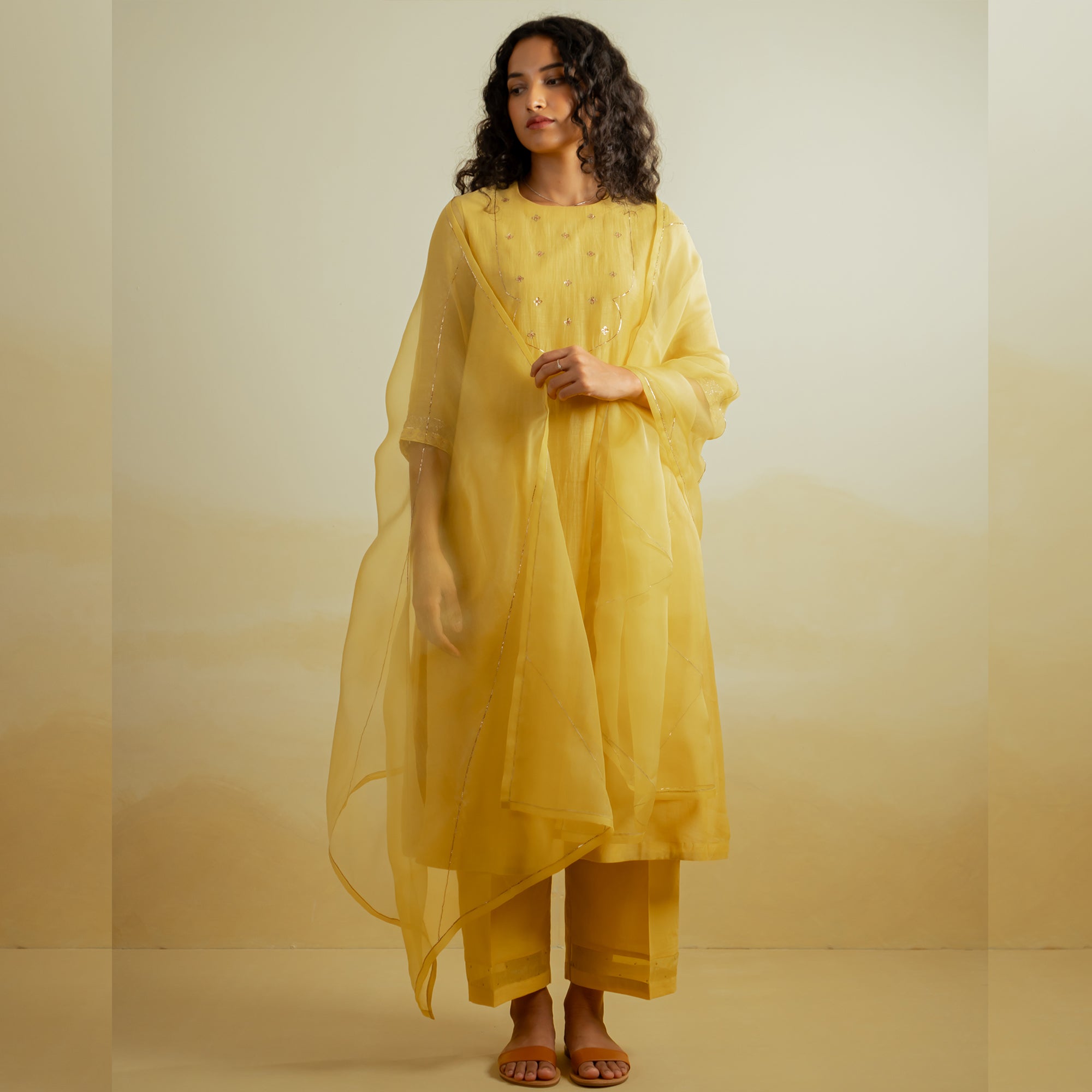 Lilan - Mustard Yellow Handwoven Silk Cotton Chanderi Kurta Set