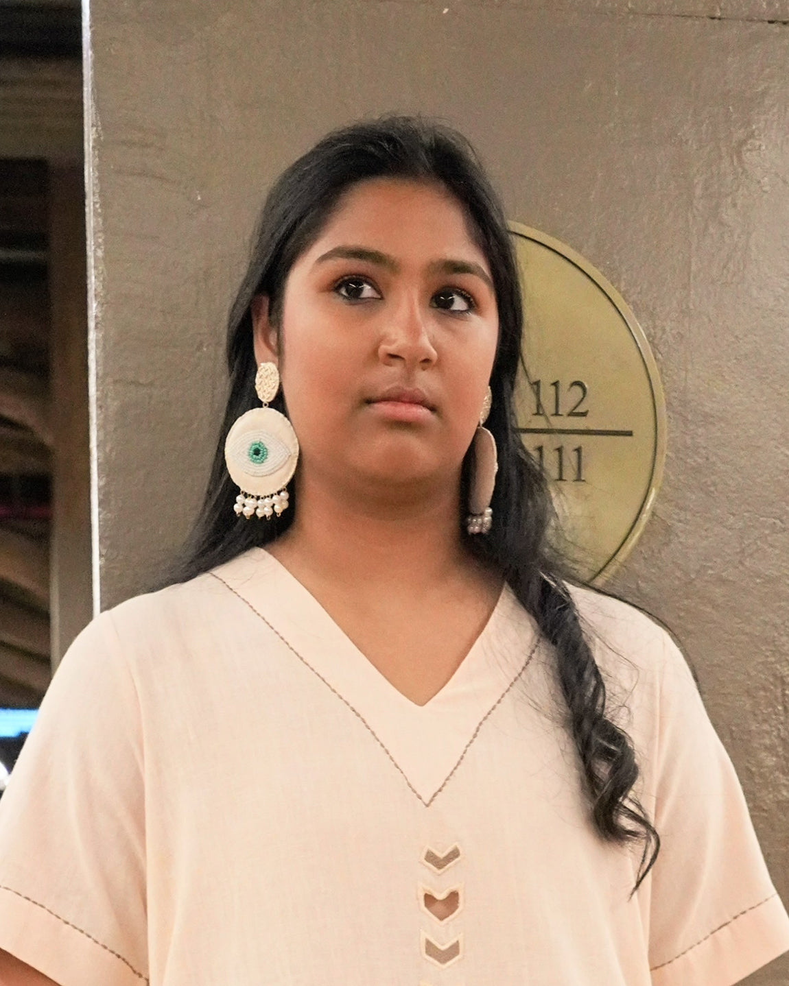 Nazar 6 - Cream Recycled Leather Earrings