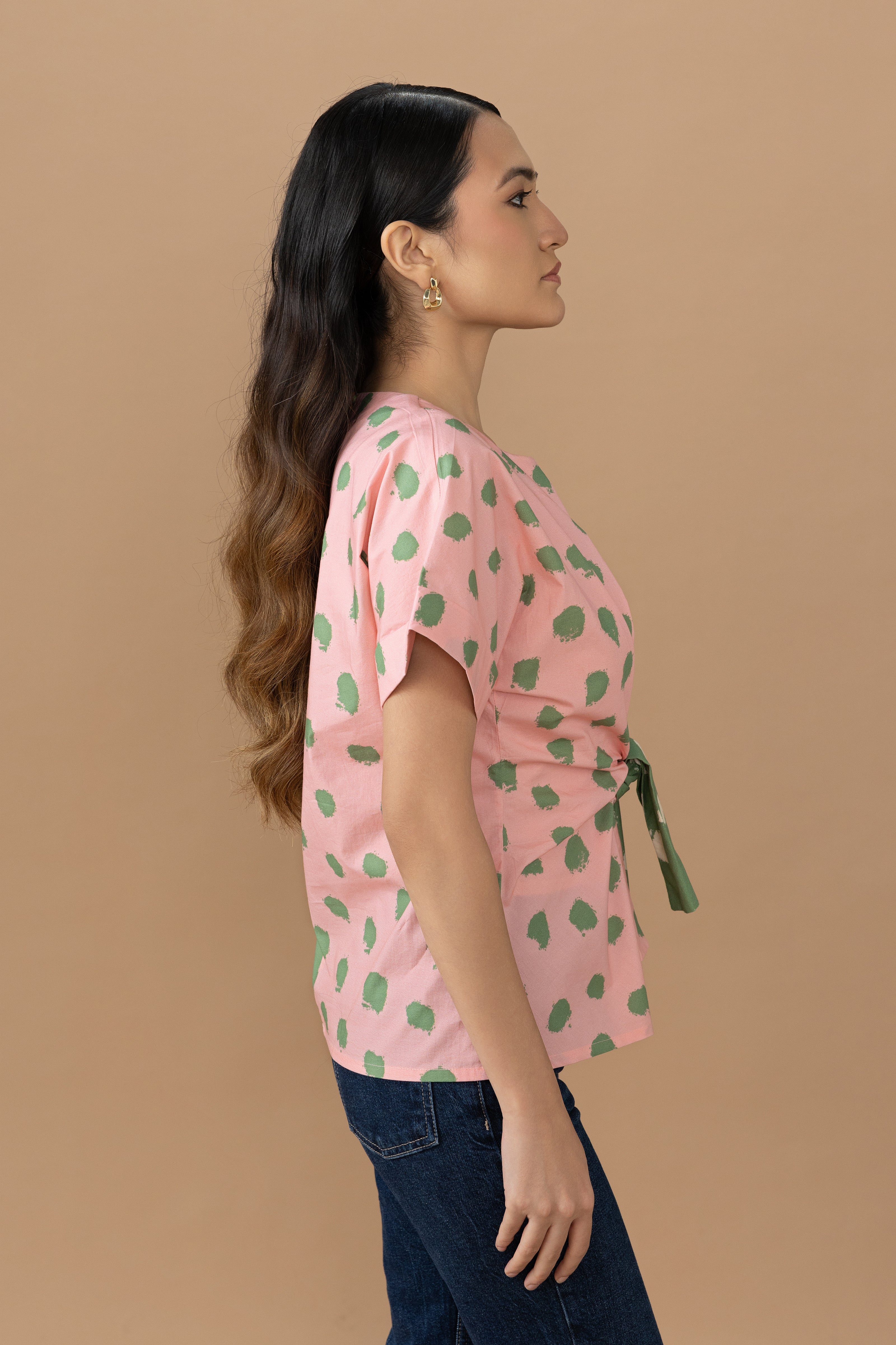 Nadine Tie Top - Olive & Quartz Dot