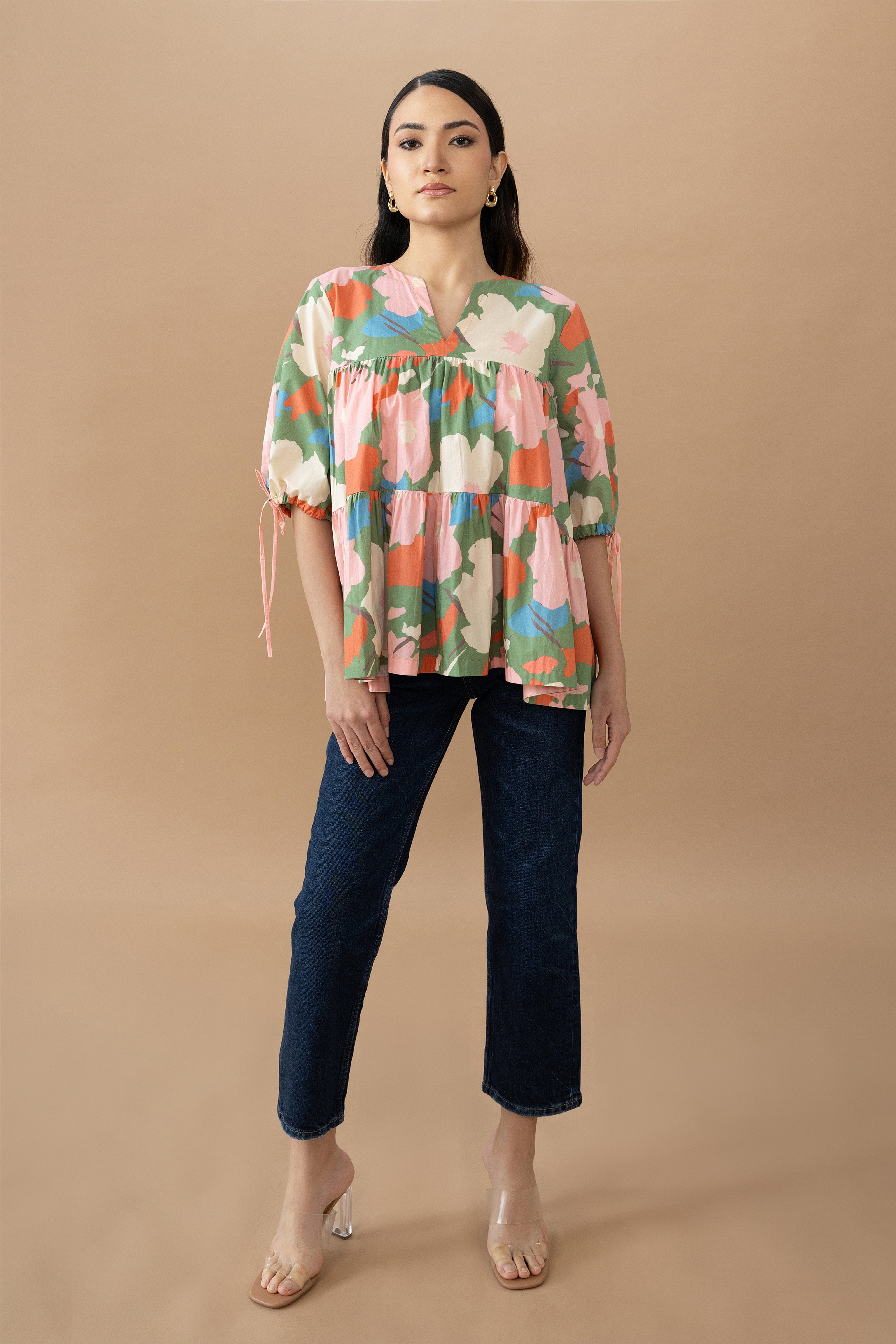 Mona Top - Abstract Floral Olive Green