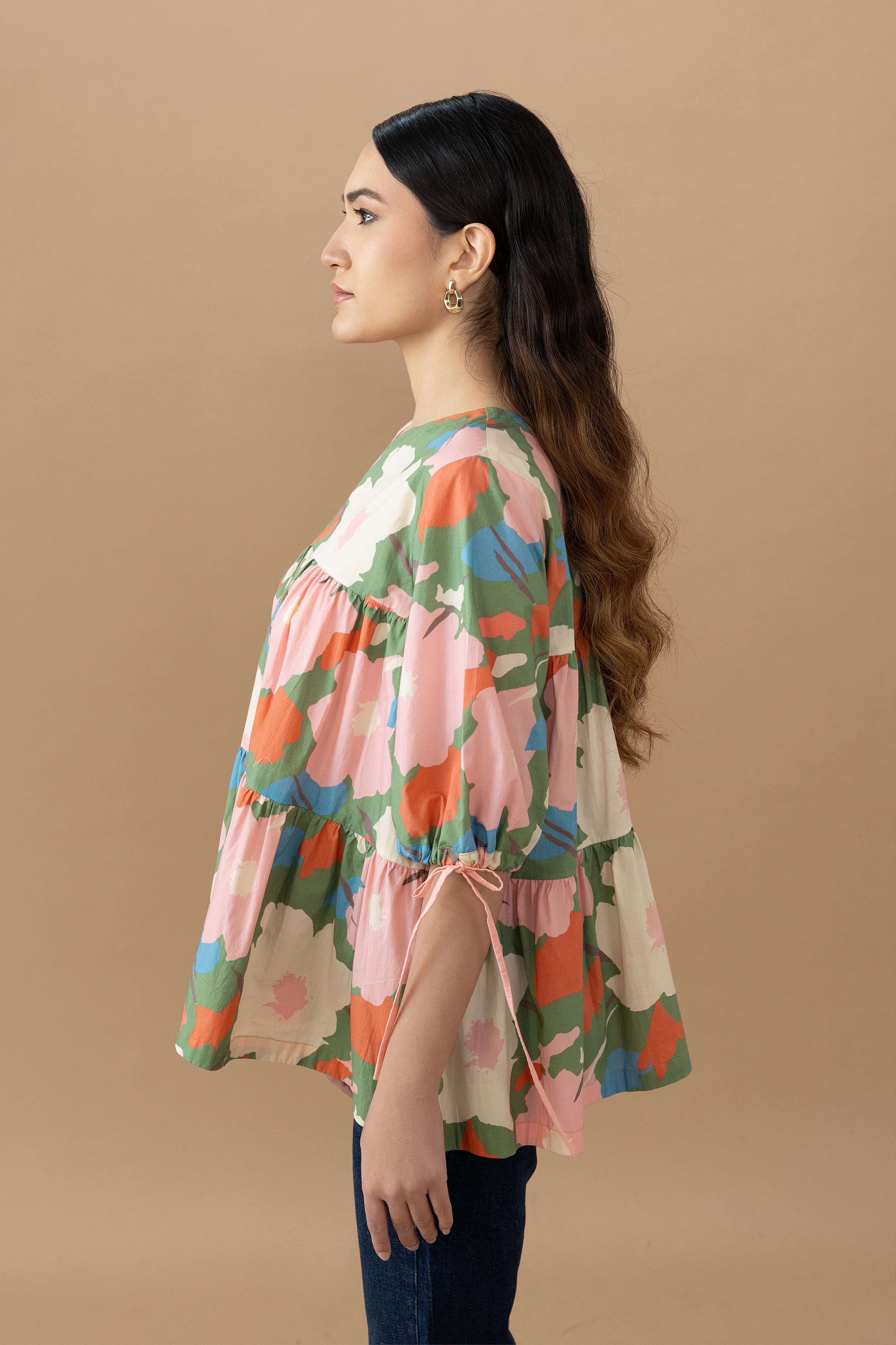 Mona Top - Abstract Floral Olive Green