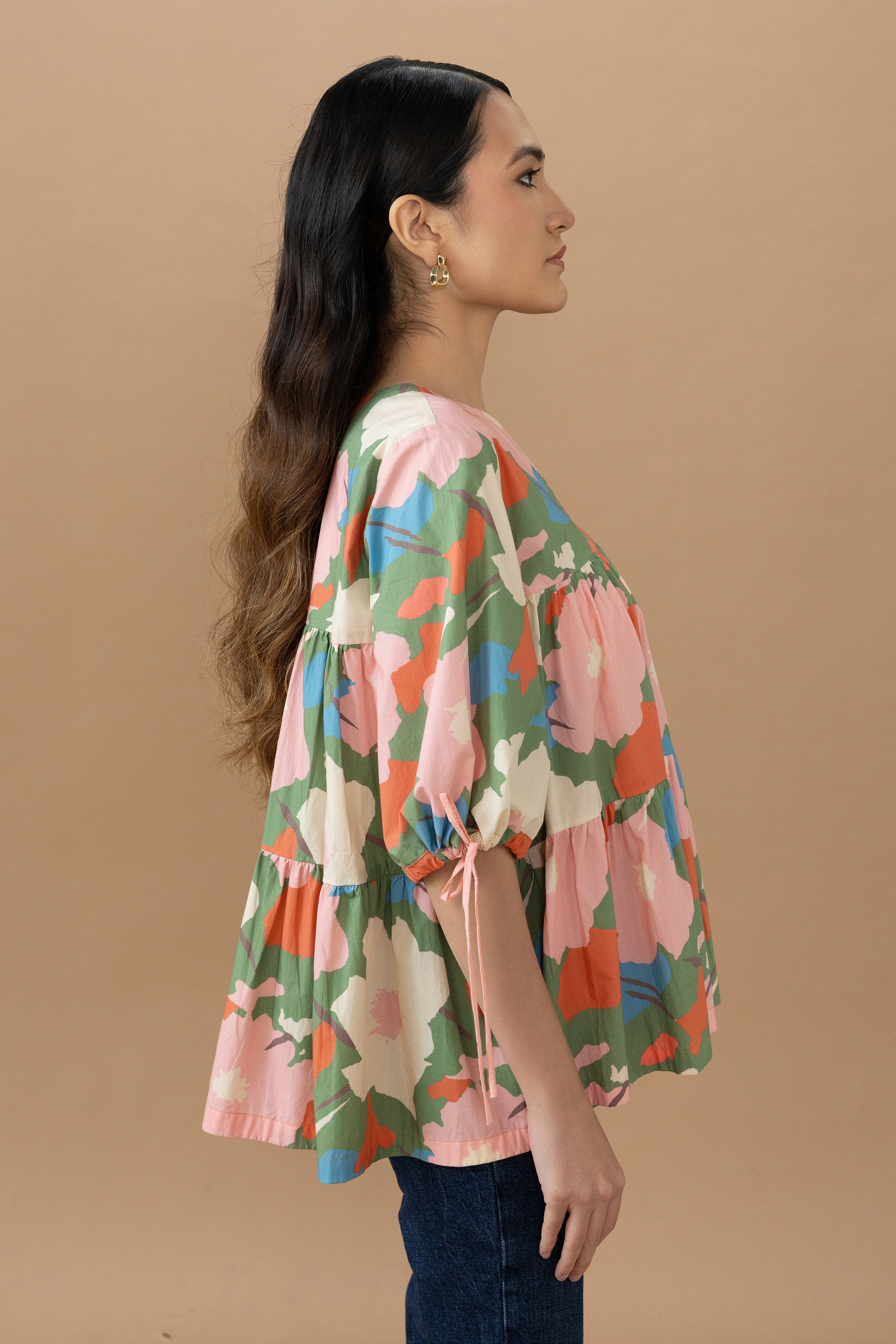 Mona Top - Abstract Floral Olive Green