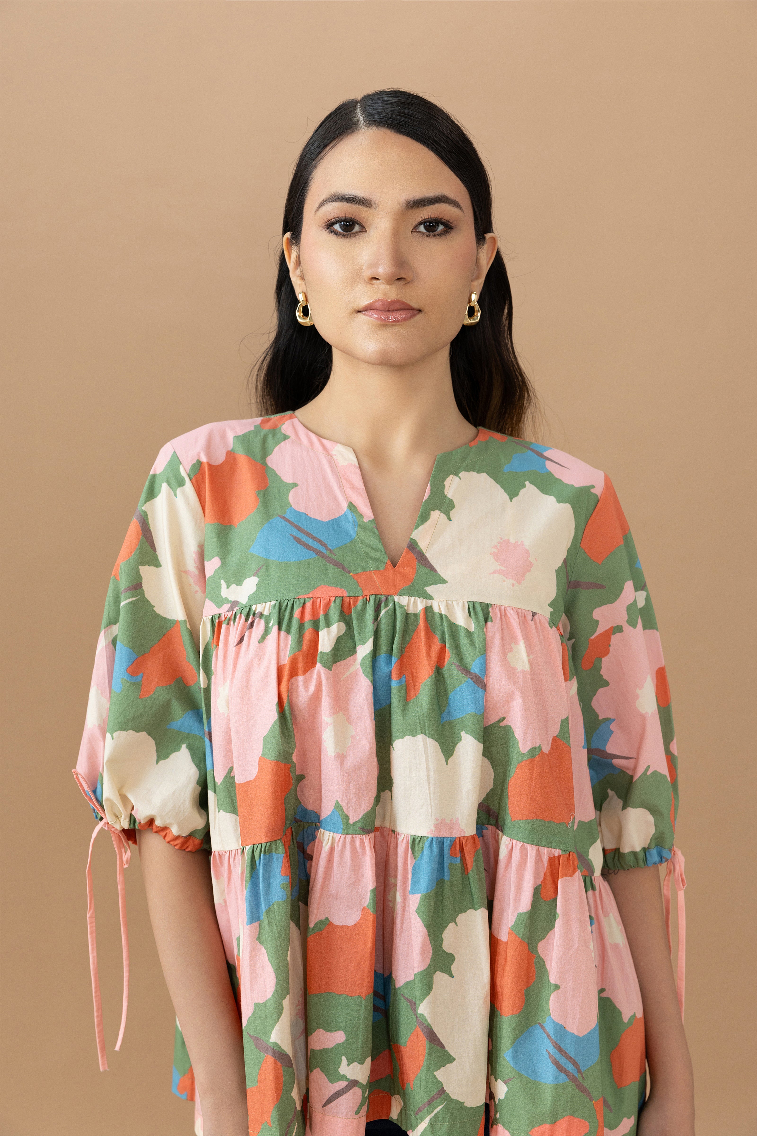 Mona Top - Abstract Floral Olive Green