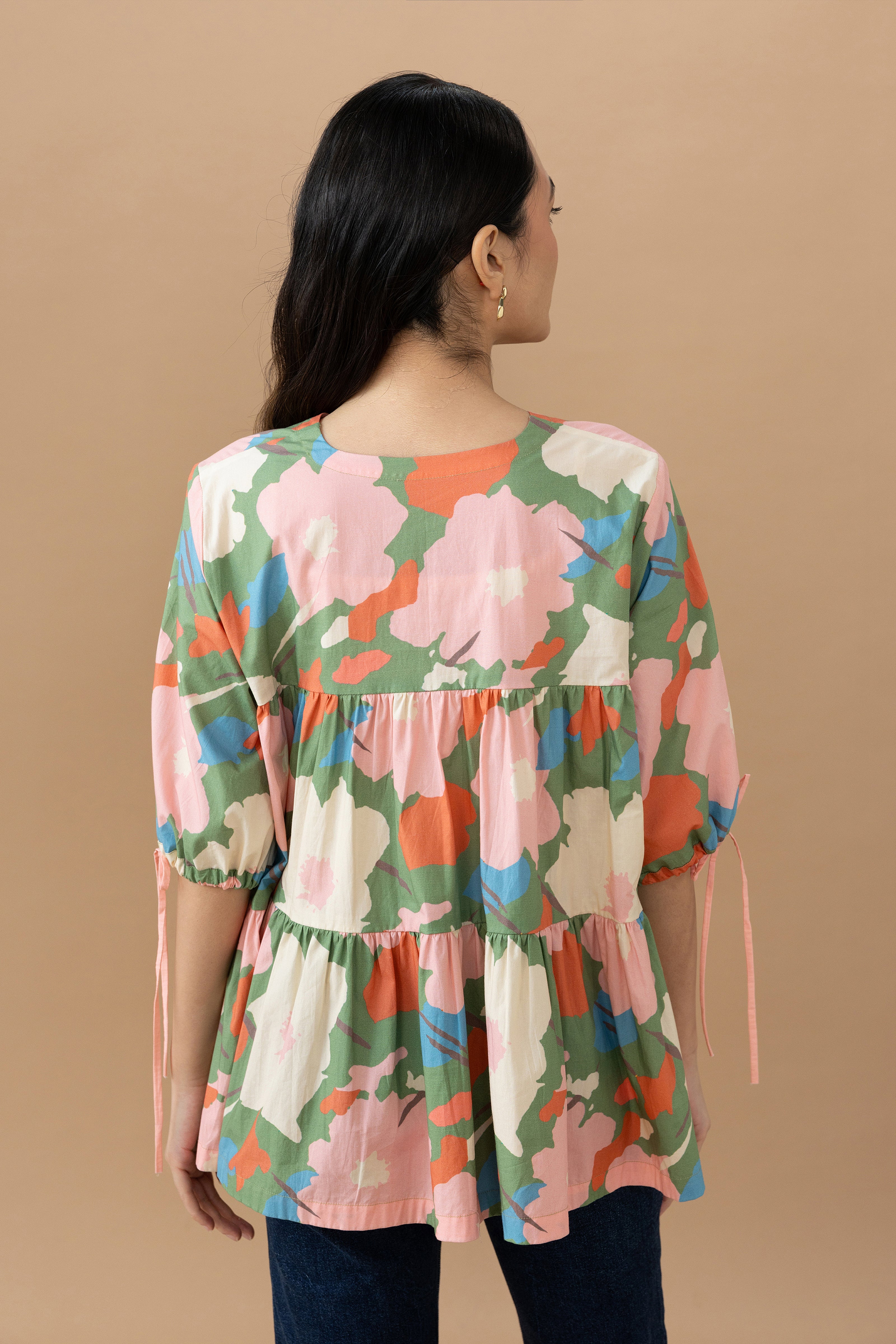 Mona Top - Abstract Floral Olive Green