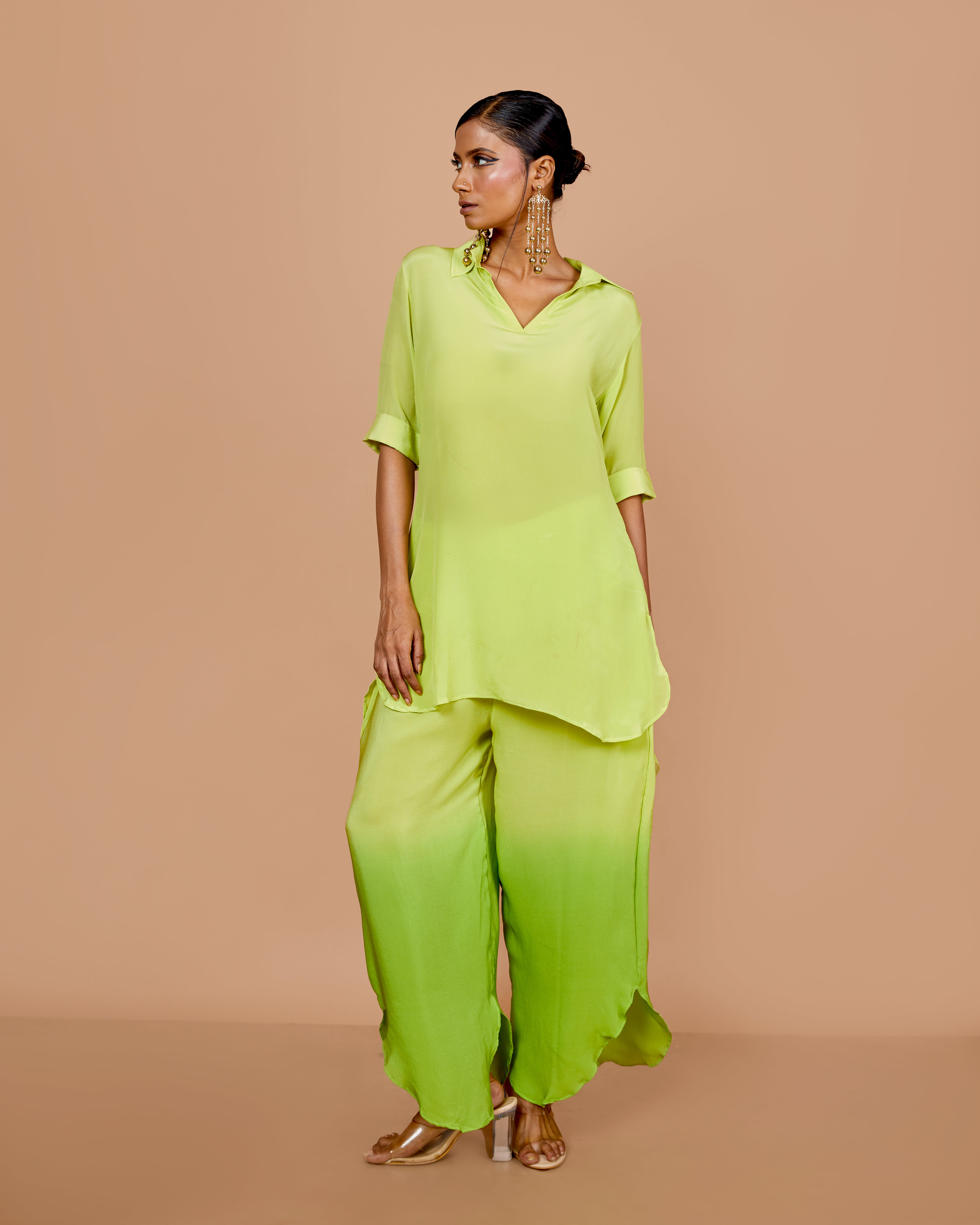 Ombre Lime Crepe Co-Ord Set