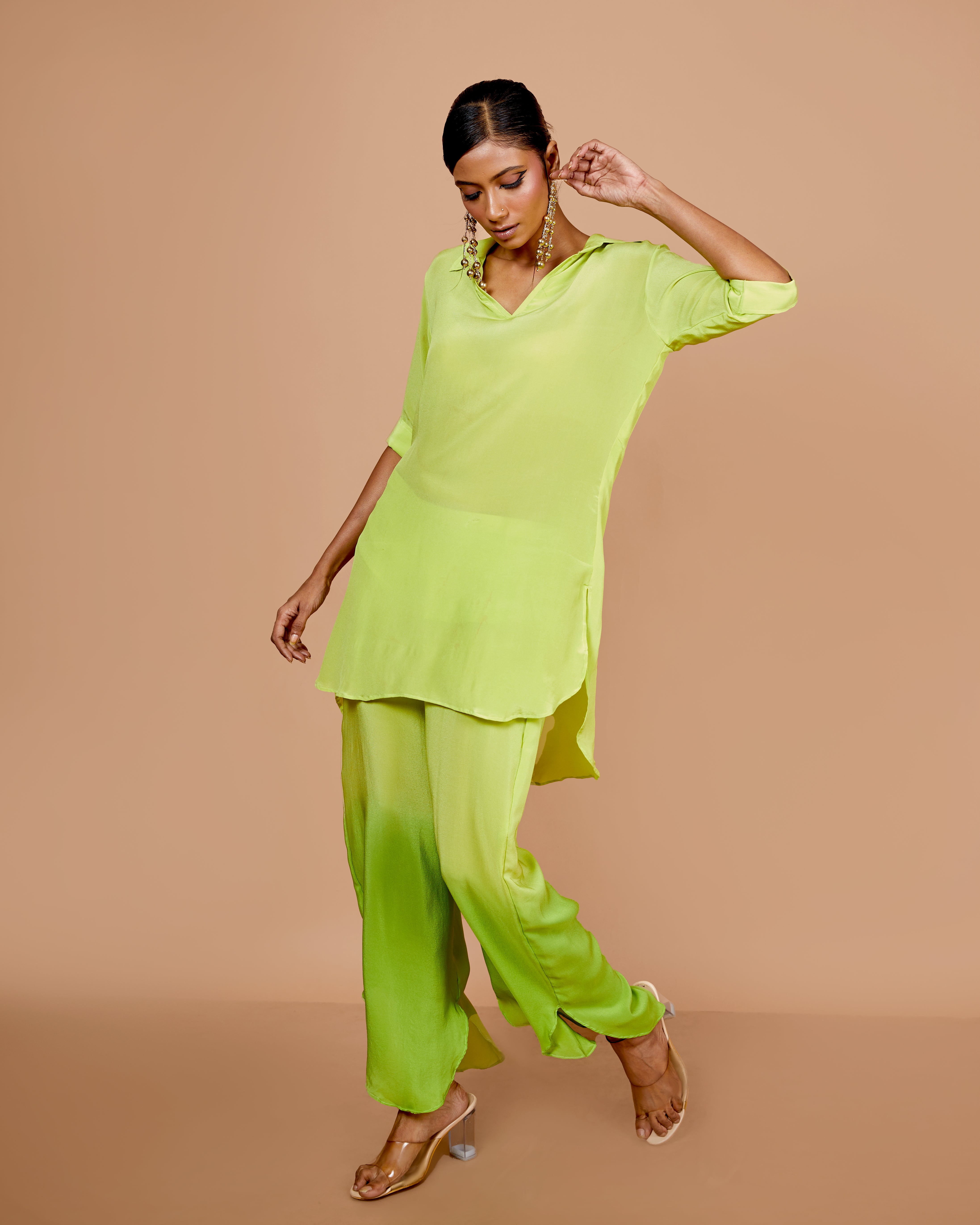 Ombre Lime Crepe Co-Ord Set