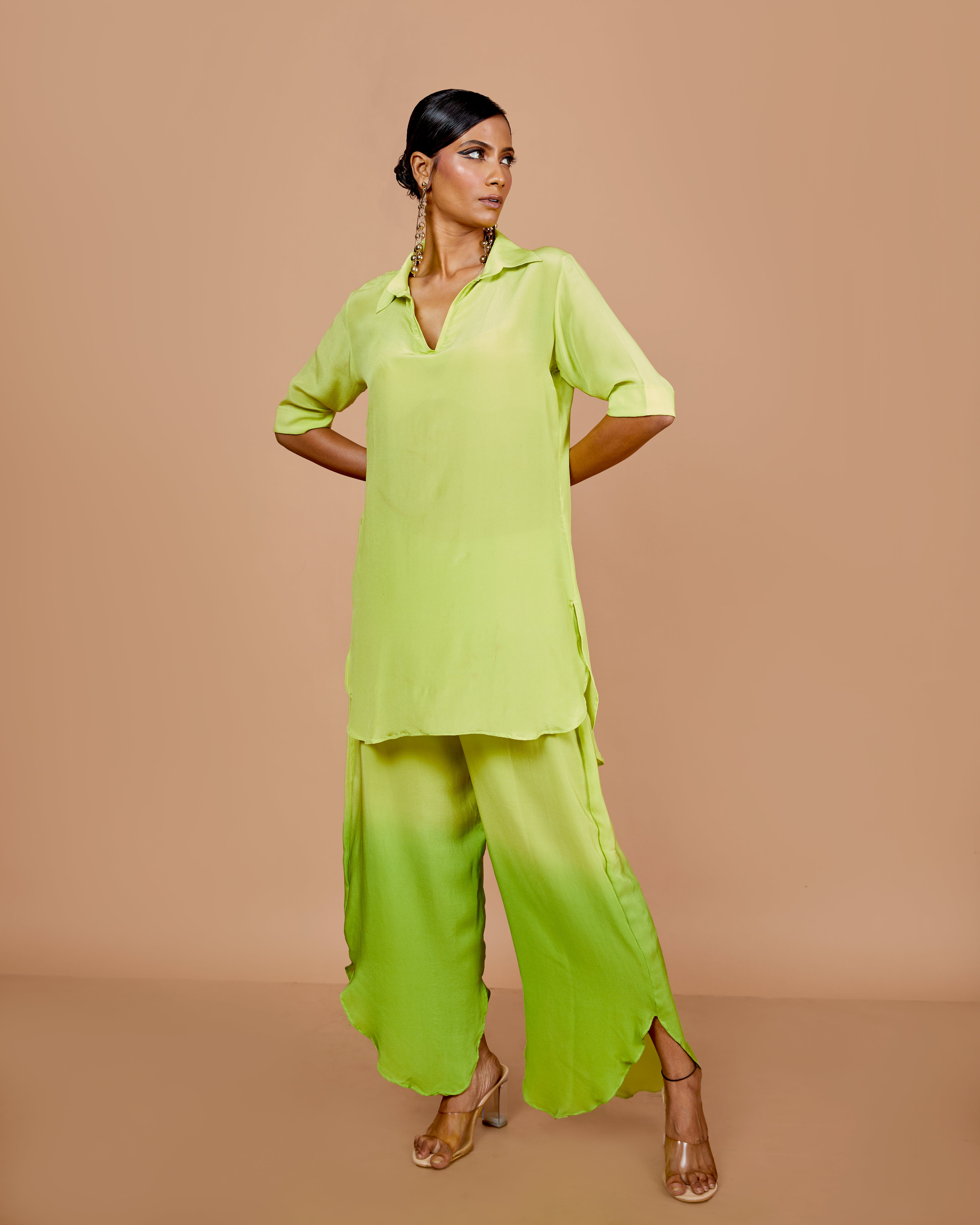 Ombre Lime Crepe Co-Ord Set