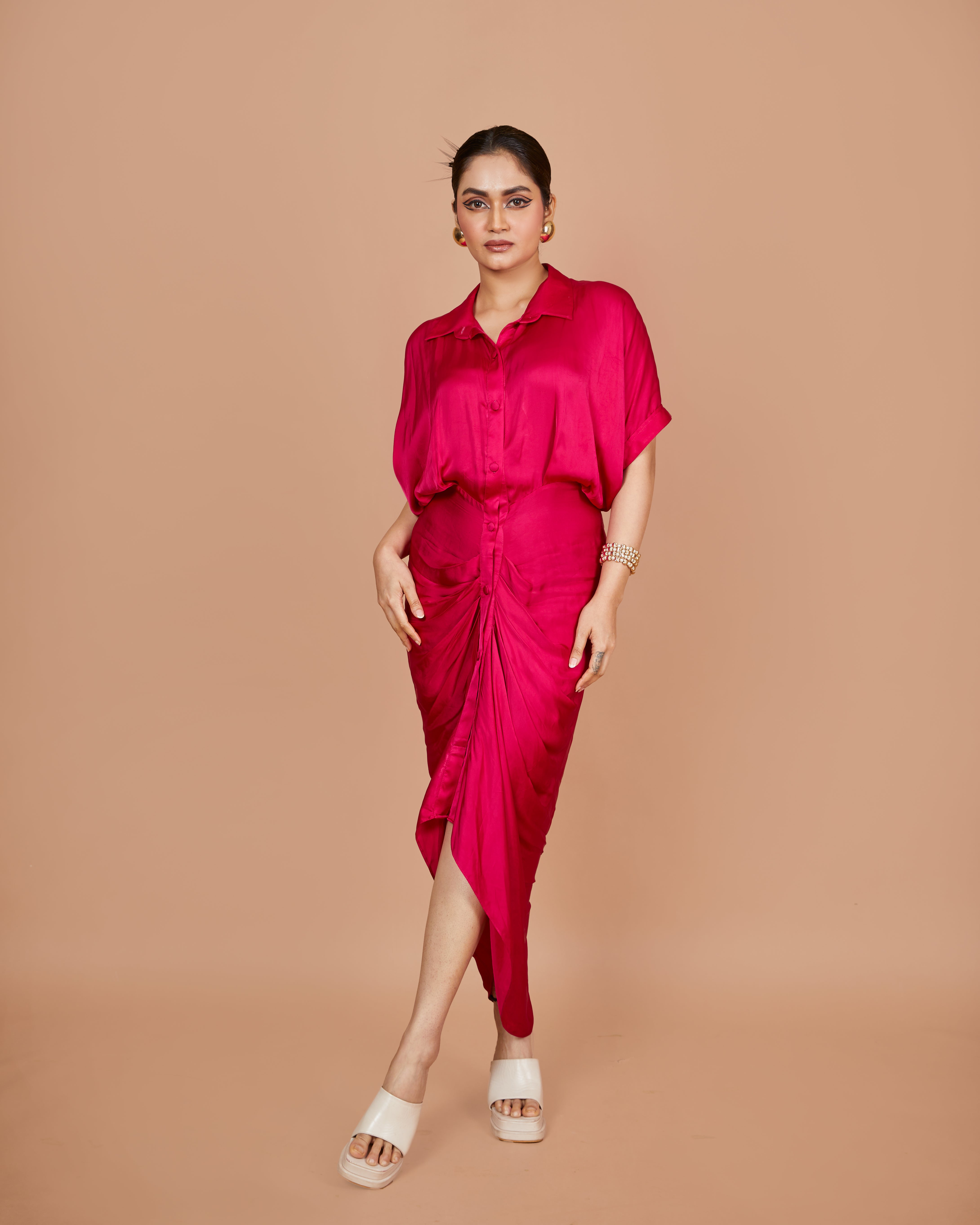 Pink Satin Emily Draped Dress