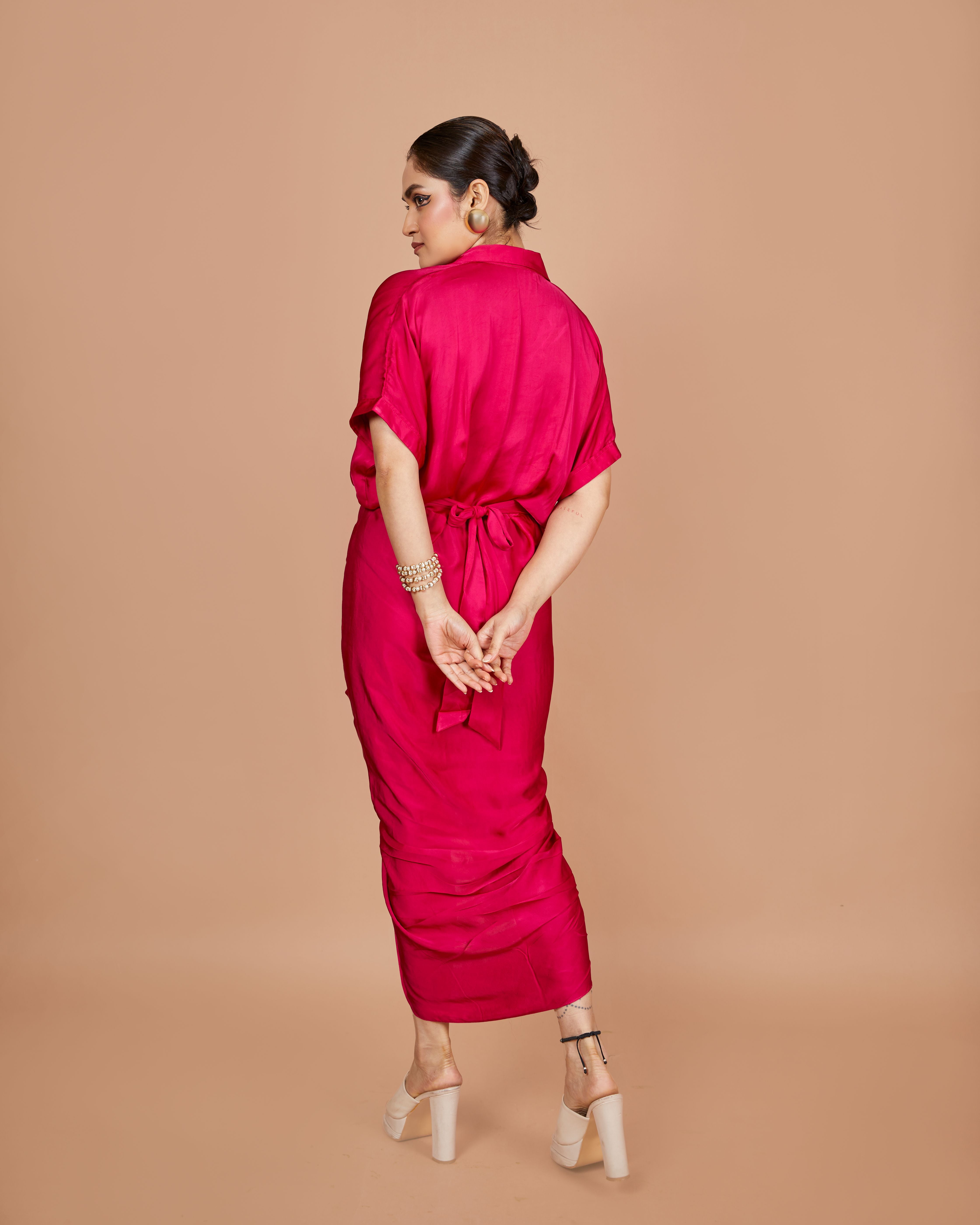 Pink Satin Emily Draped Dress