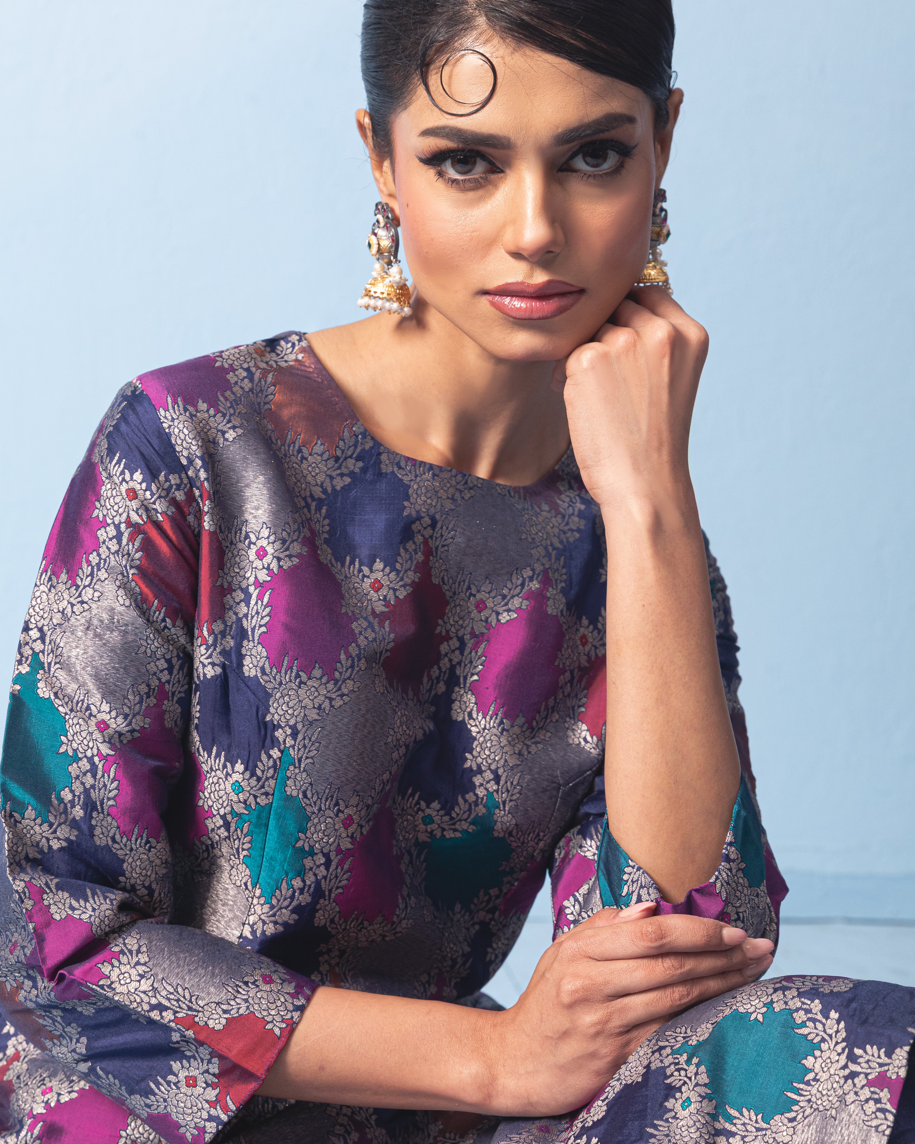 Benarasi silk kurta with raw silk pant