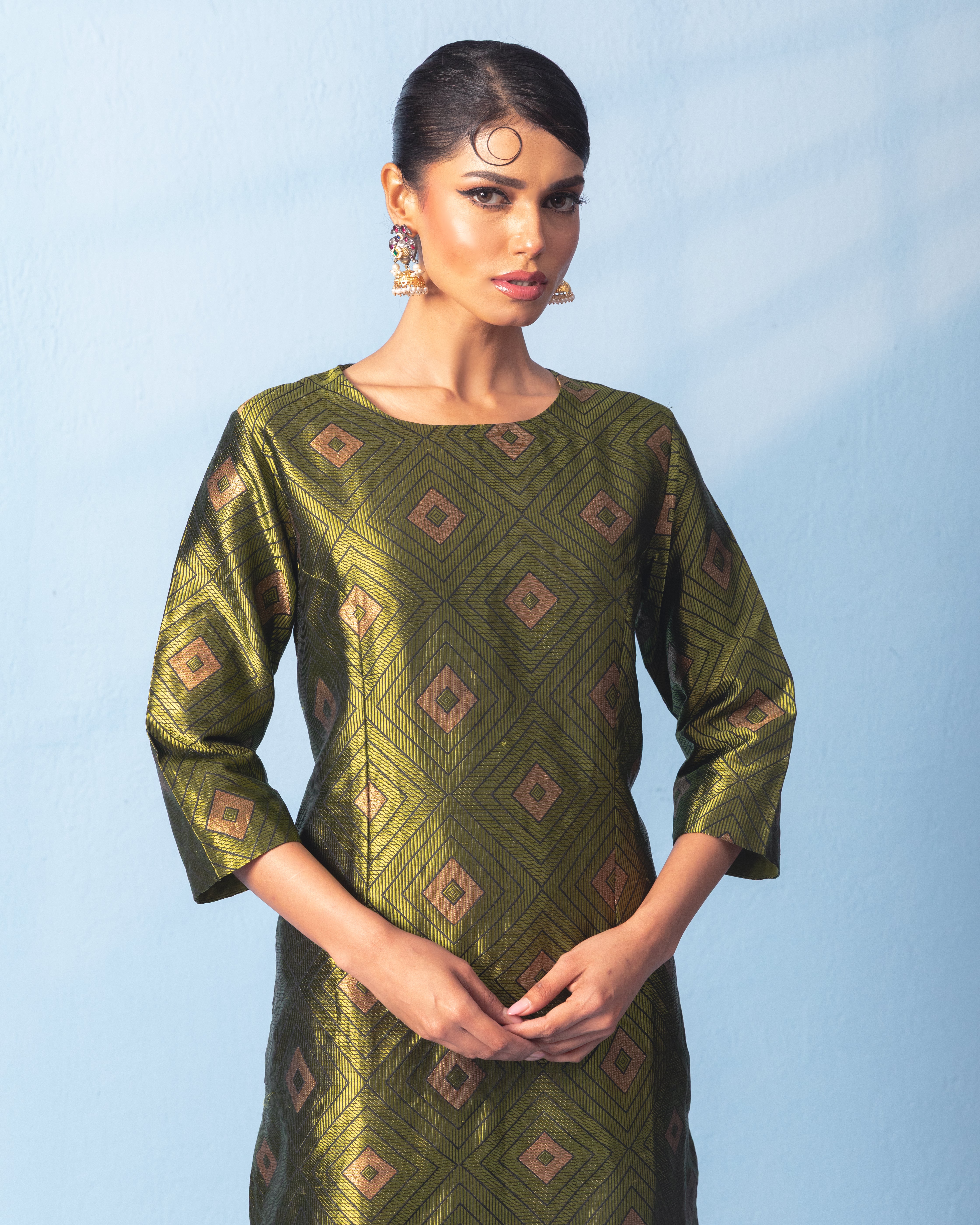 Tanchoi silk kurta with raw silk pants