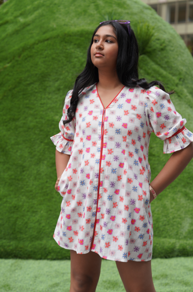 Helga - White Handwoven Cotton Short Dress