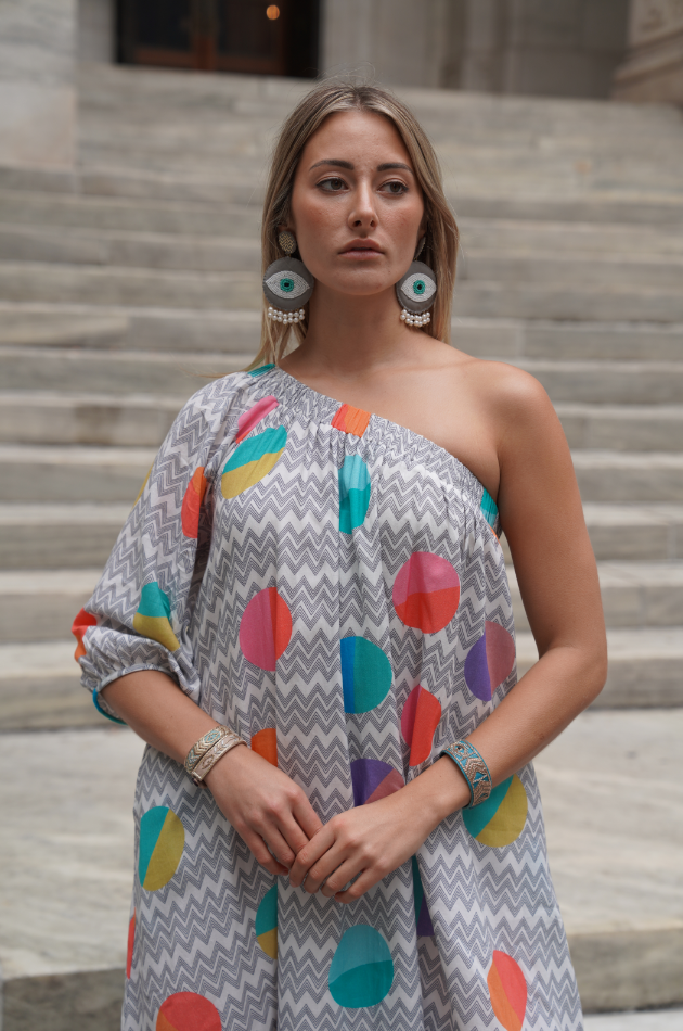 Sofie - Handwoven Cotton One-Shoulder Midi Dress