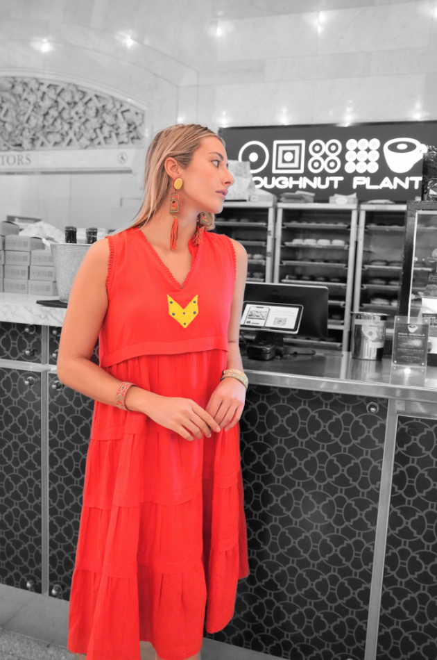 Isla - Persimmon Cotton Mid-Calf Length Dress