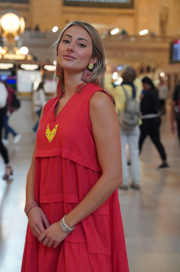 Isla - Persimmon Cotton Mid-Calf Length Dress