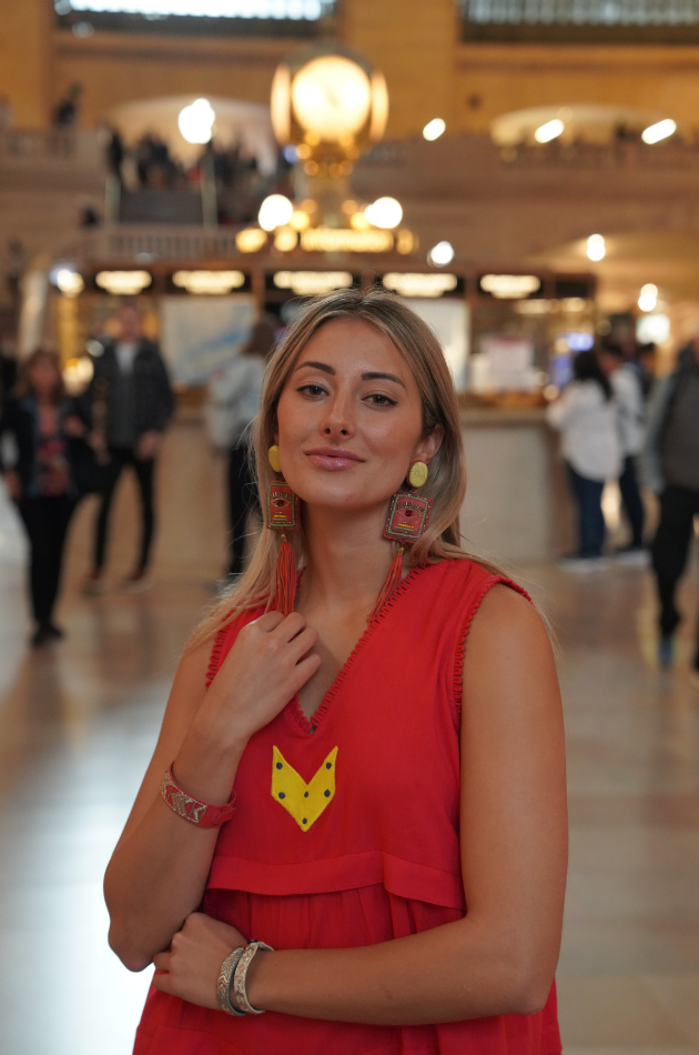 Isla - Persimmon Cotton Mid-Calf Length Dress