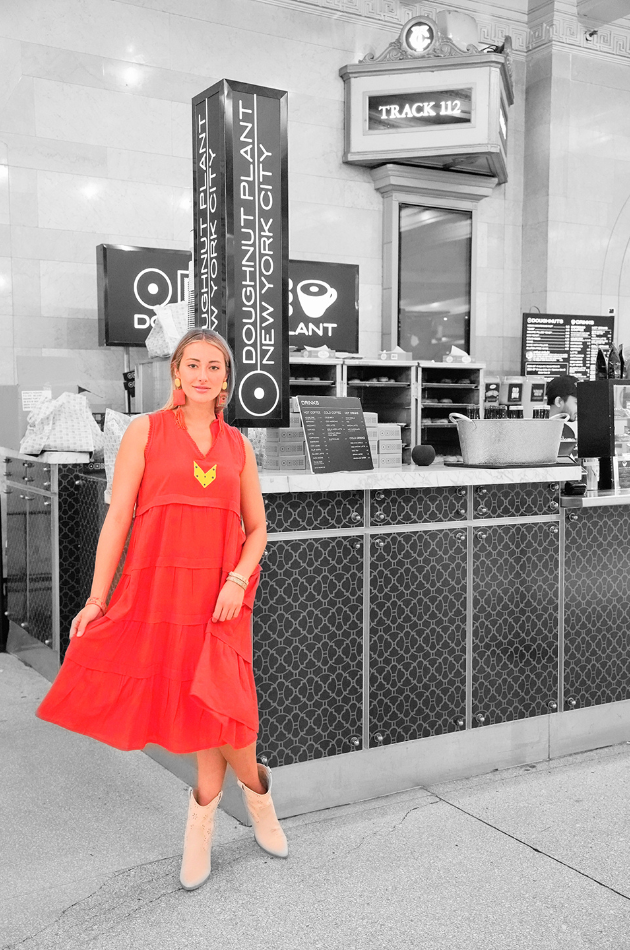 Isla - Persimmon Cotton Mid-Calf Length Dress