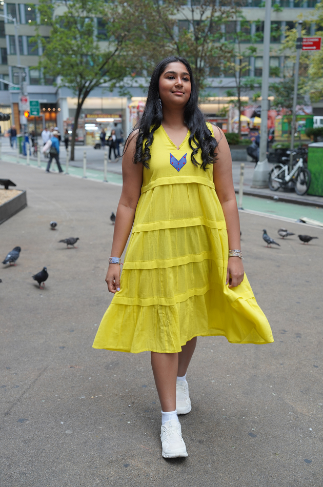 Isla - Lime Cotton Mid-Calf Length Dress